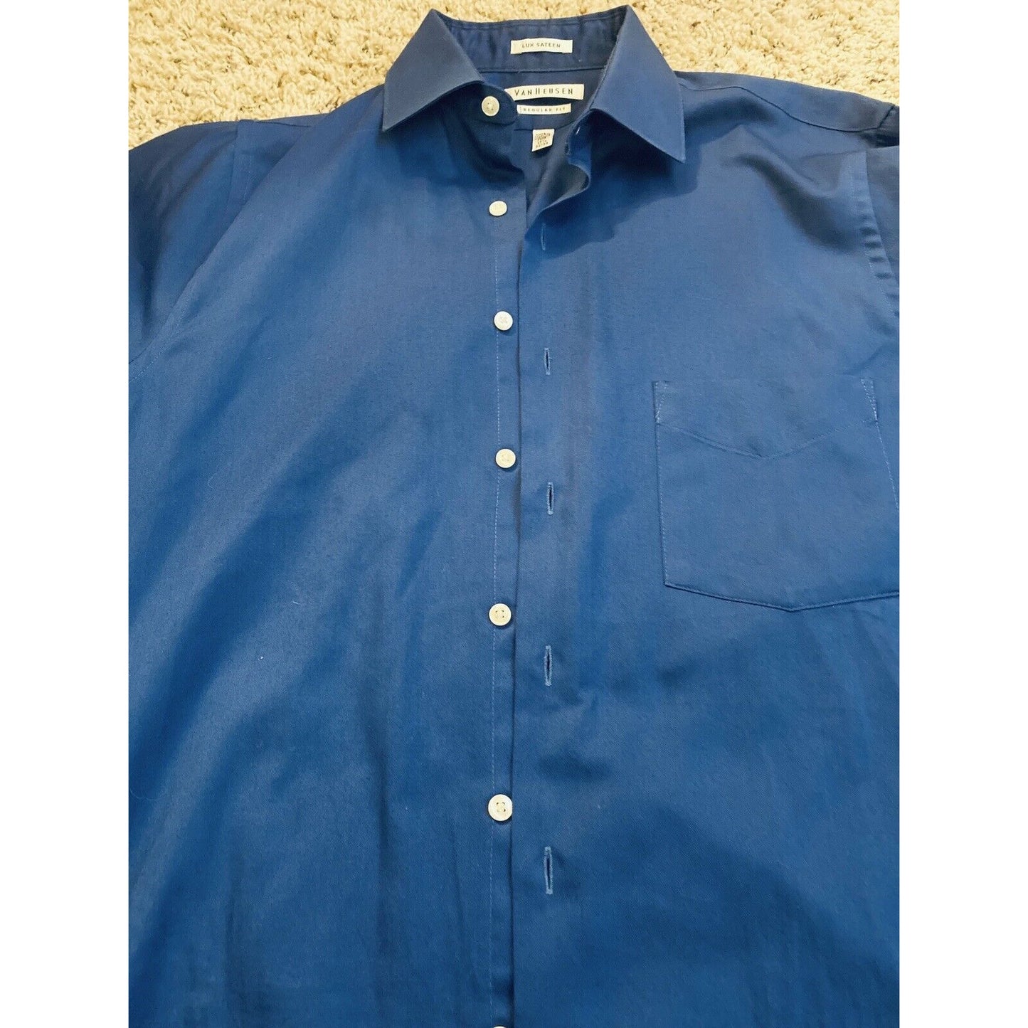 Van Heusen Lux Sateen - dark blue mens dress shirt long sleeve 15 1/2 32/33
