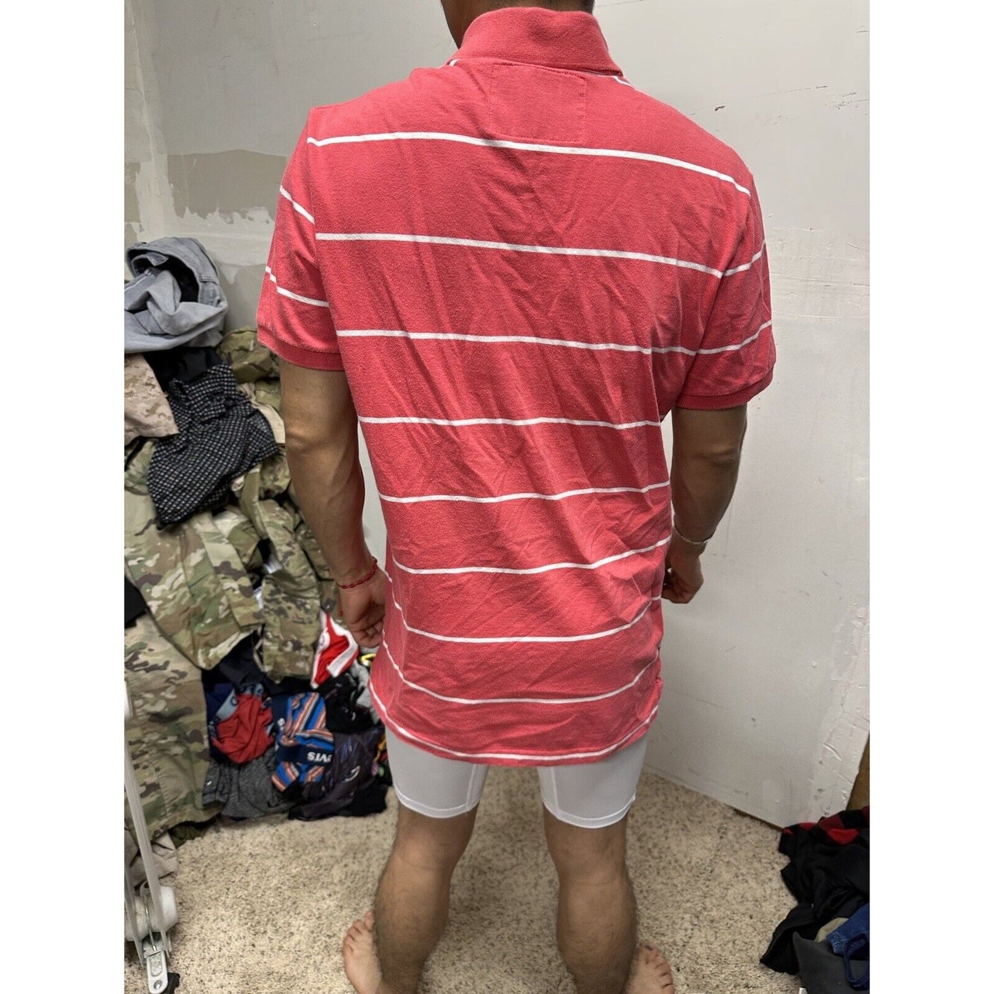 Men’s Vintage Fit American Eagle Polo Large Pink White Striped