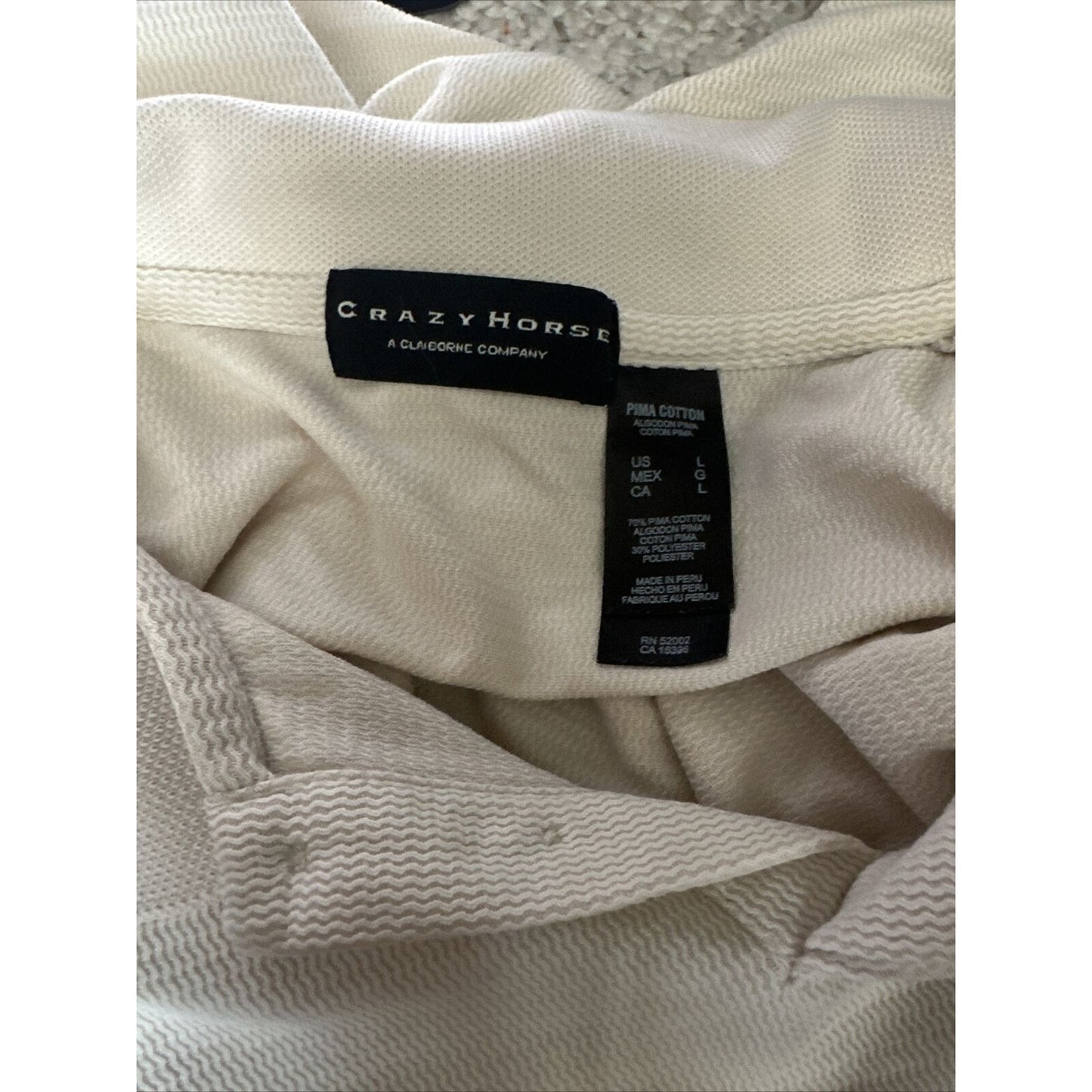Men’s Large Cream Colored Crazy Horse Short Sleeve Polo Shirt