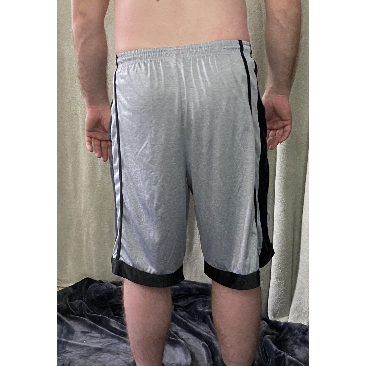 North 15 Sports Gear, Gray w/ Black Stripe Men's Large Basketball Shorts