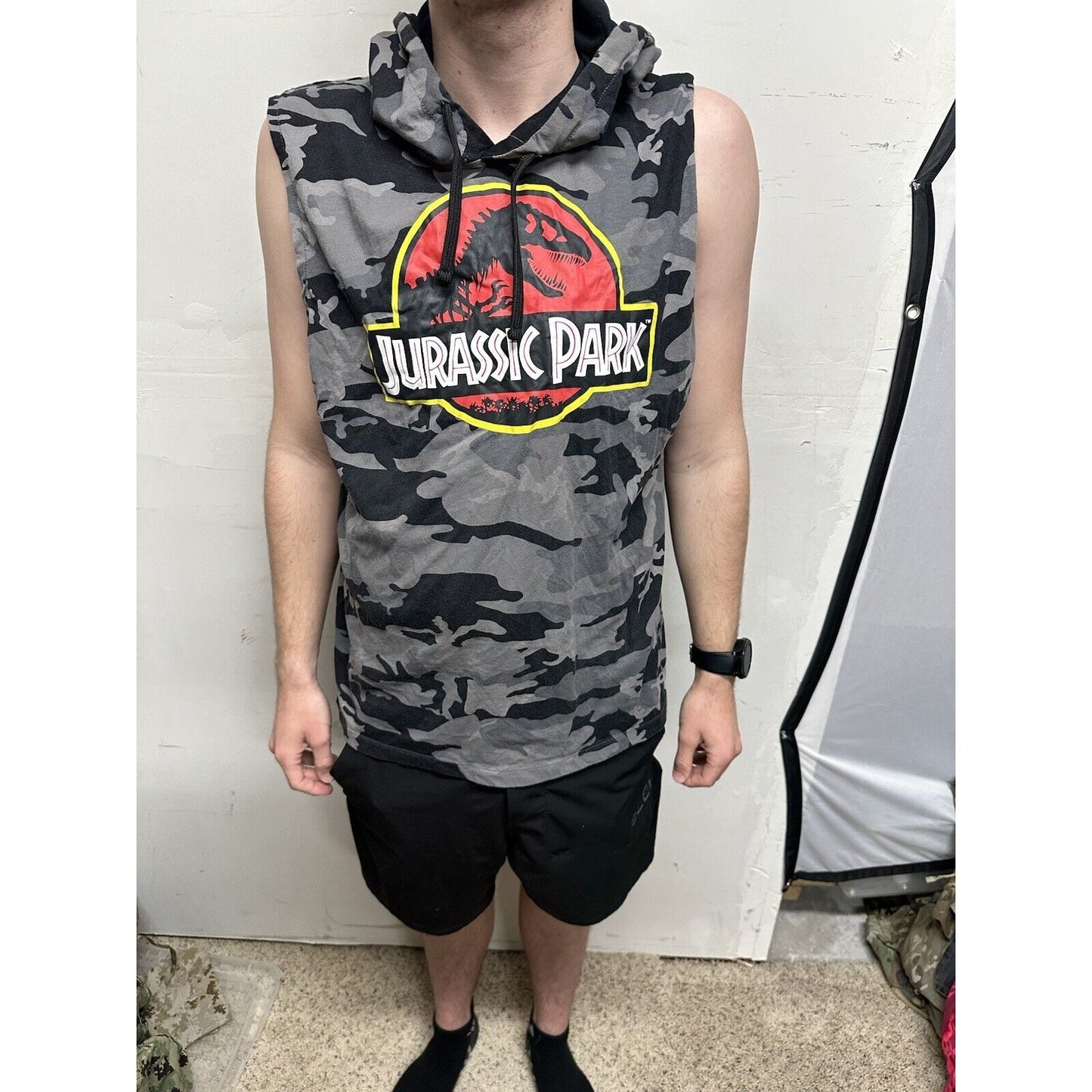 Teen boys 2XL Grey Hoodie Jurassic Park Sleeveless