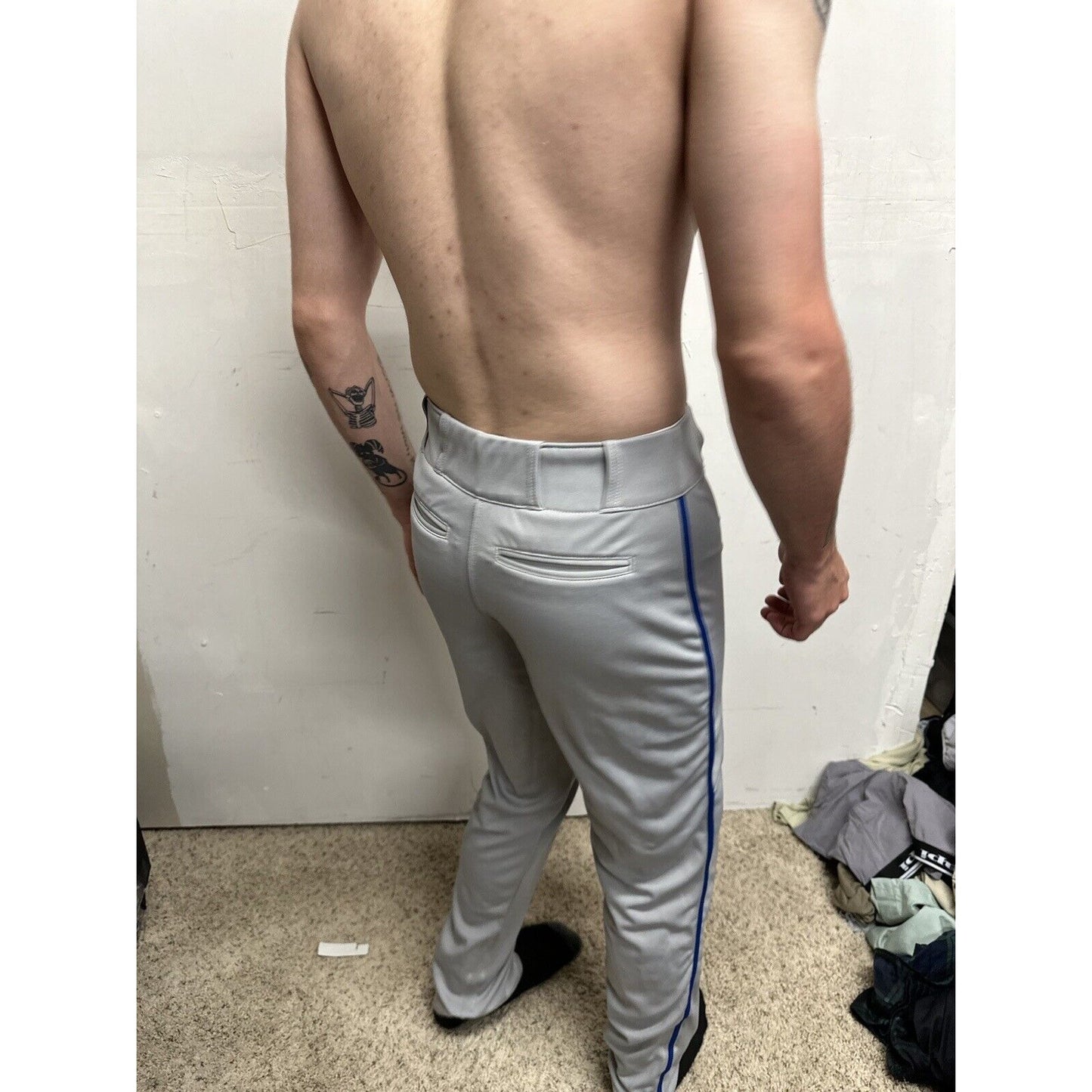 Men’s Gray Champro Adult Medium Baseball Pants With Blue Line