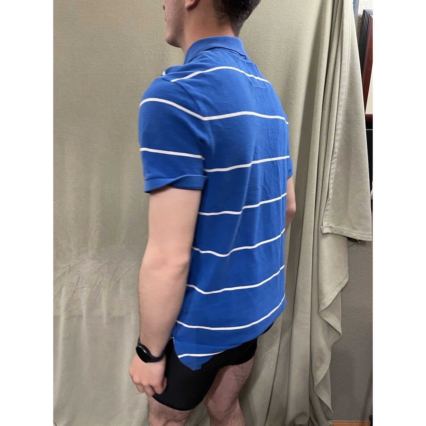 American Eagle Mens Polo Shirt Medium M Blue White Striped Short Sleeves Vintage