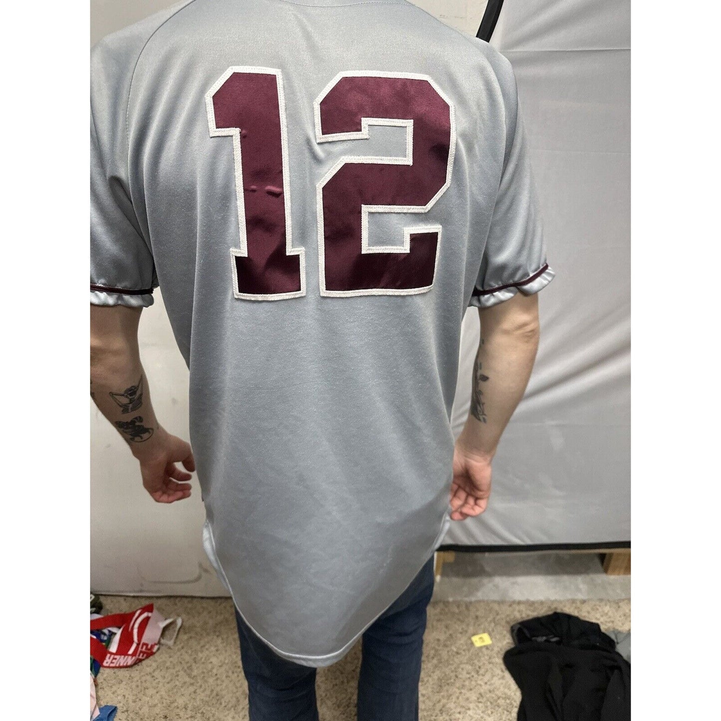 Men’s Silver Rawlings Medium Warhawks Number 12 Baseball Jersey