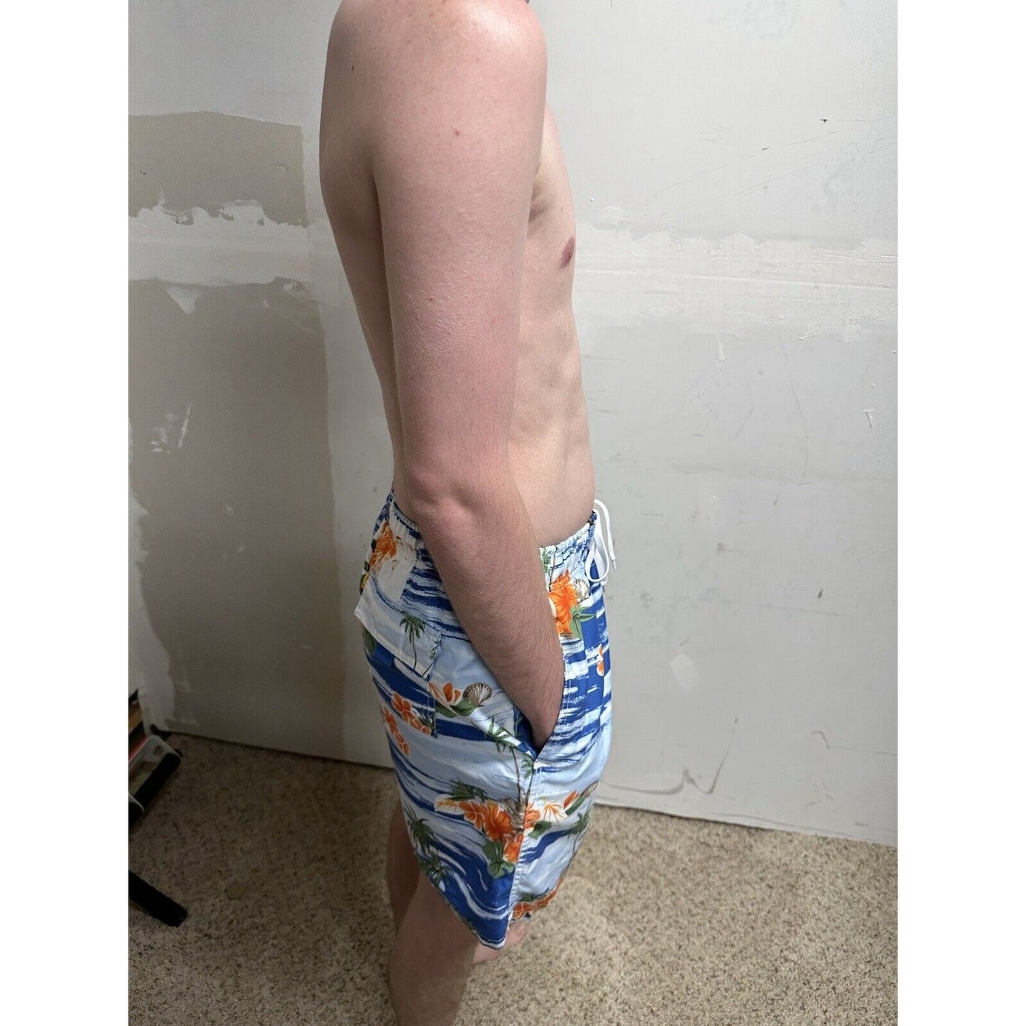 men’s merona medium hawaii bathing suit swim trunks blue
