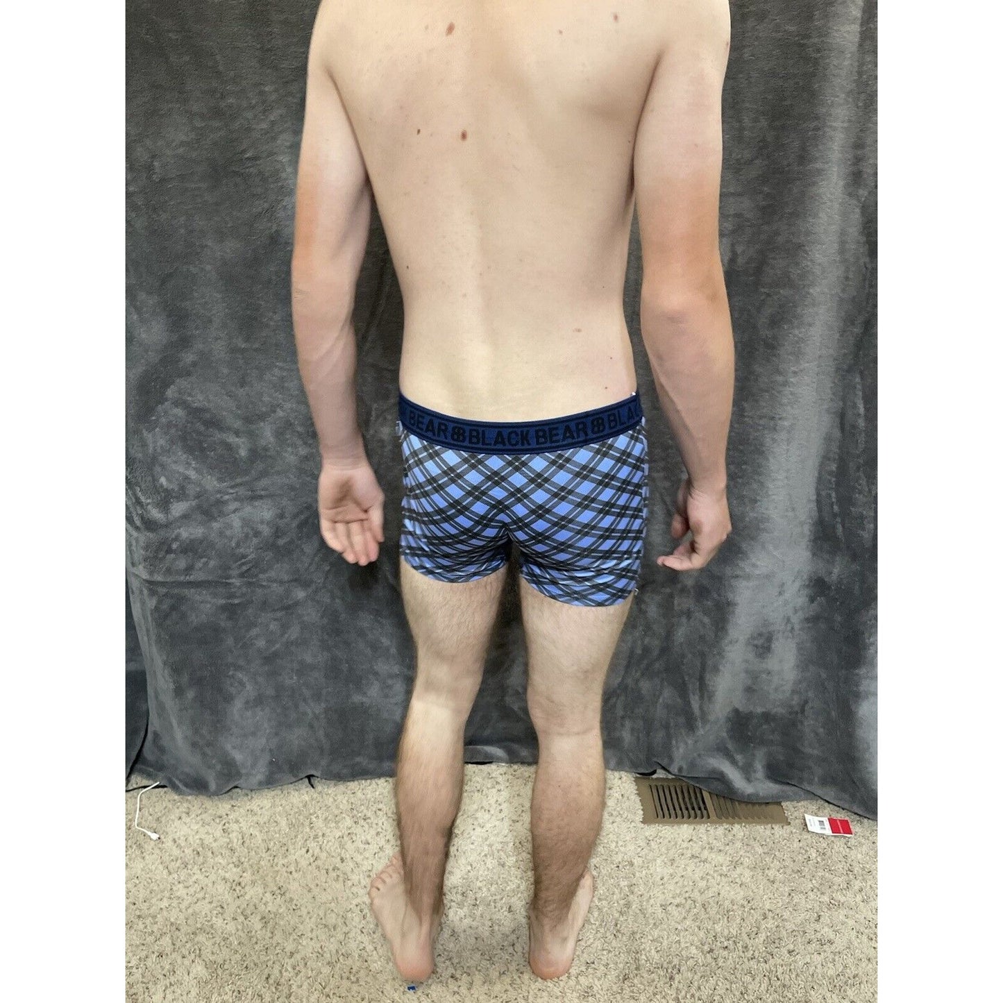 men's medium athletic trunk style black bear boxer brief Blue And Black Plaid