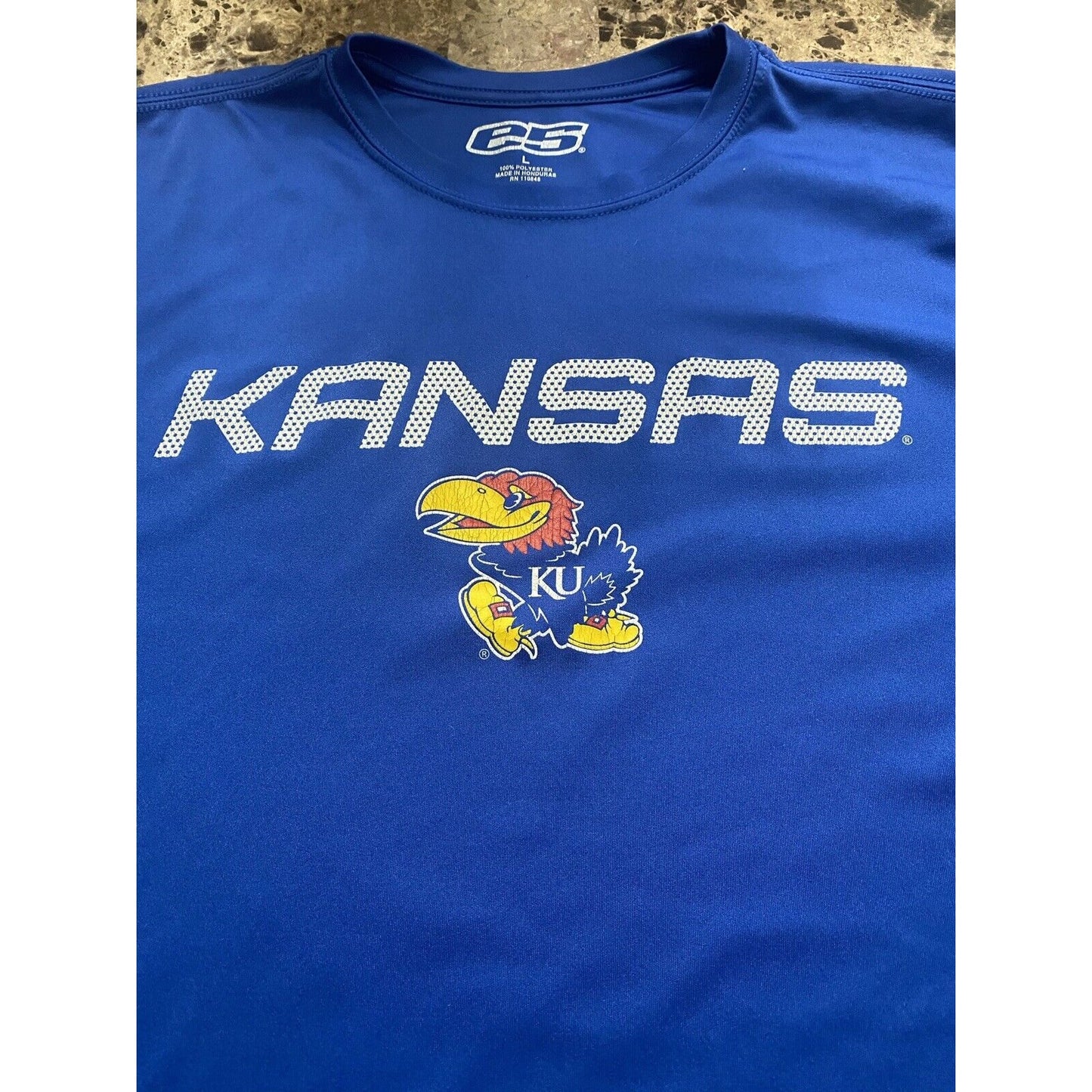 Kansas Jayhawks KU E5 Blue Men’s Large Graphic Polyester T-shirt