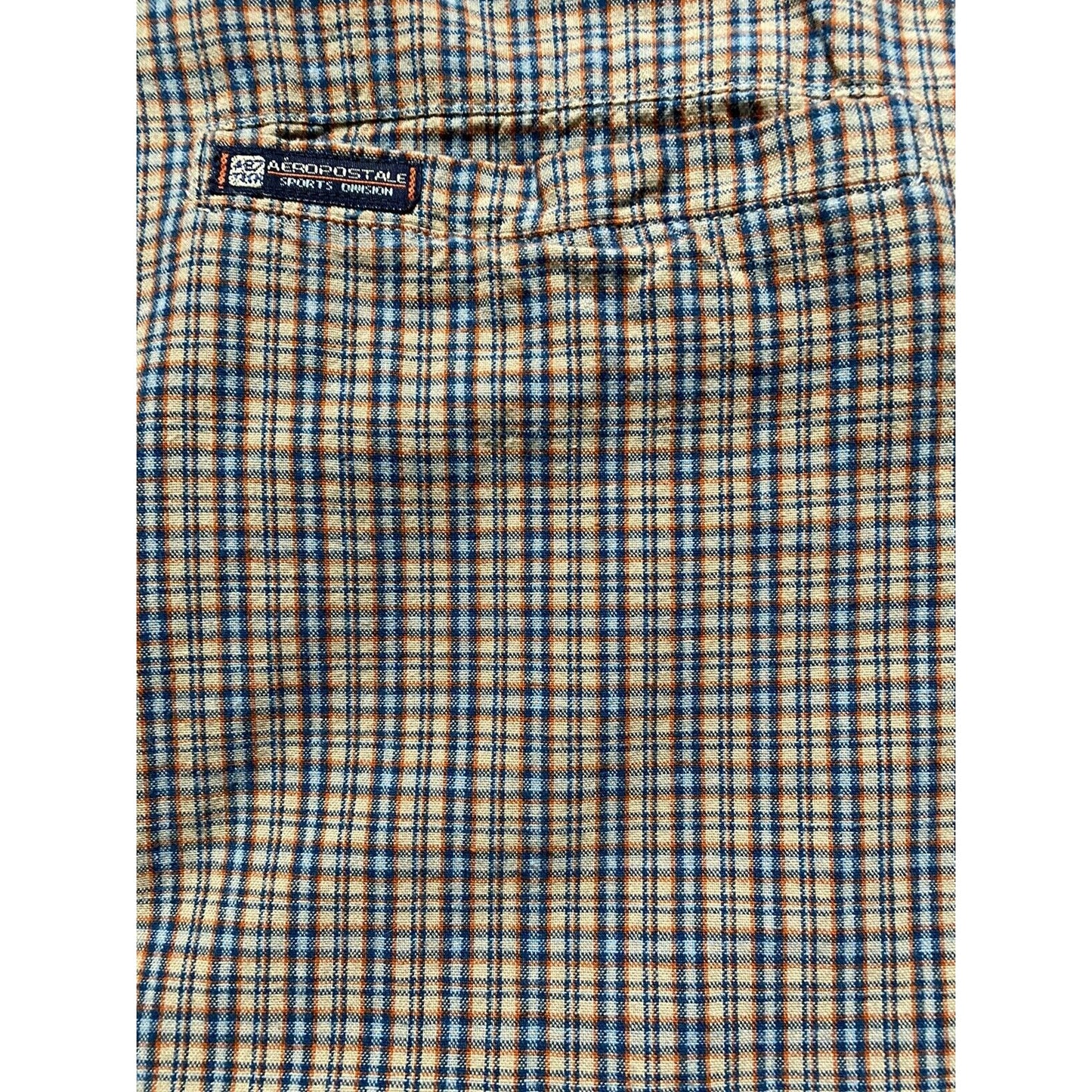 AEROPOSTALE Men’s Large Orange and Blue Checkered Button-down Short Sleeves