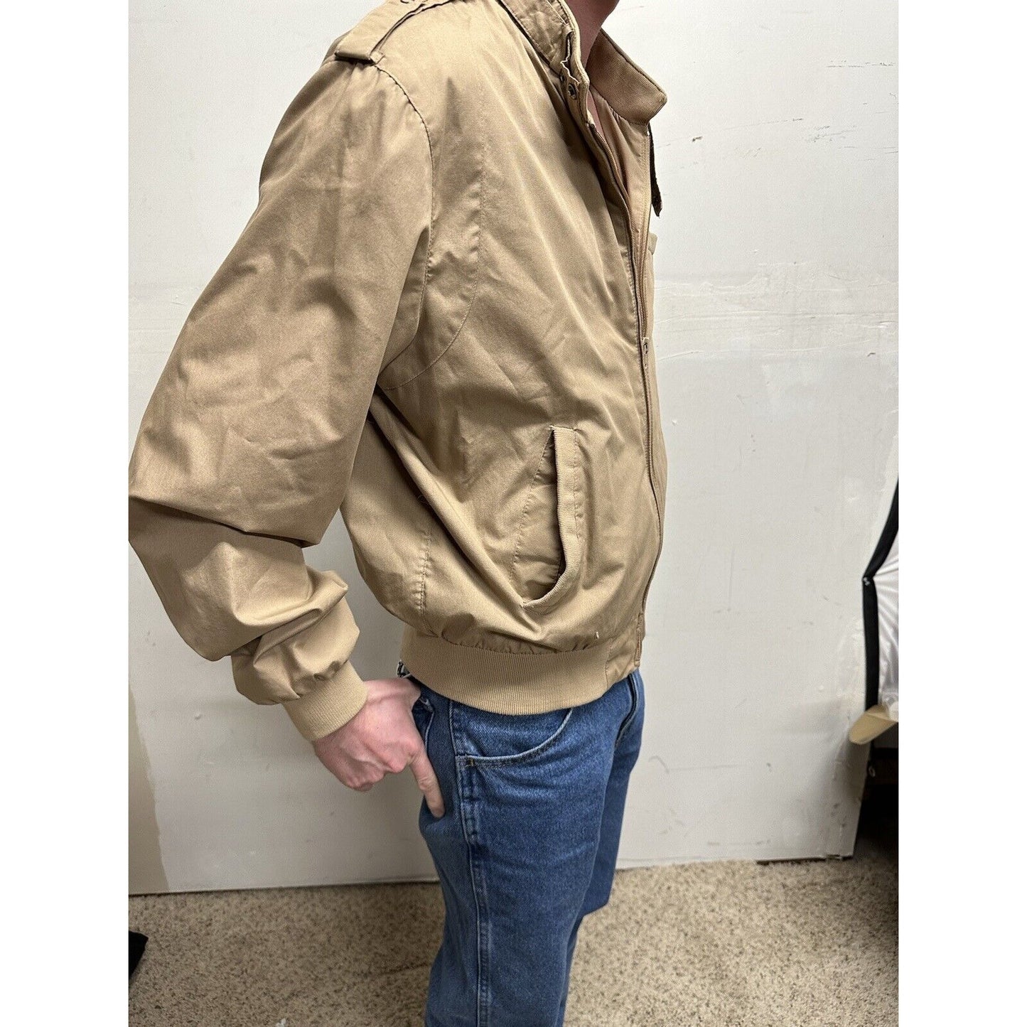 men’s beige tan aberdeen large zipper jacket polyester cotton