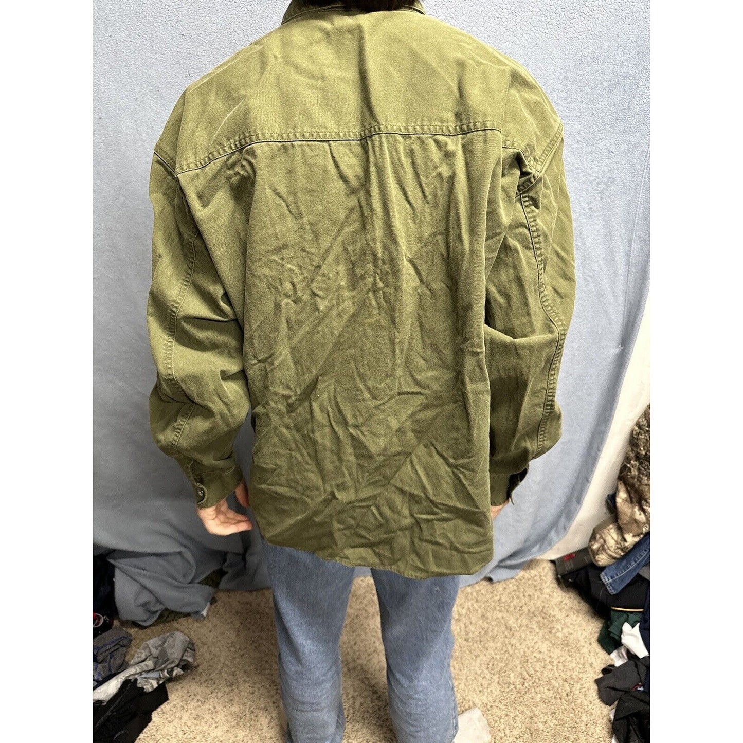 Men’s Drab Olive Green Levi’s Loose Fit Xl Cotton Button Up Long Sleeve Shirt