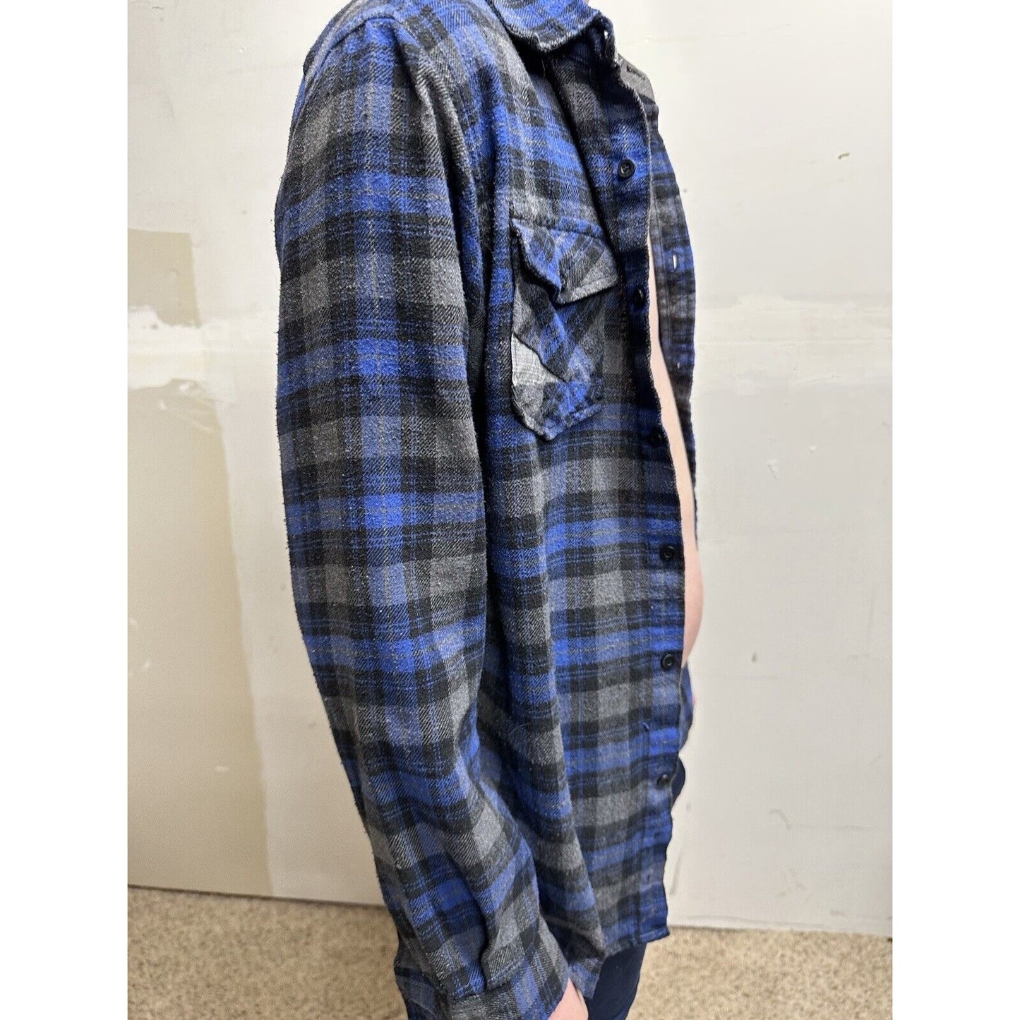 men’s blue gear medium blue plaid flannel shirt long sleeve button up