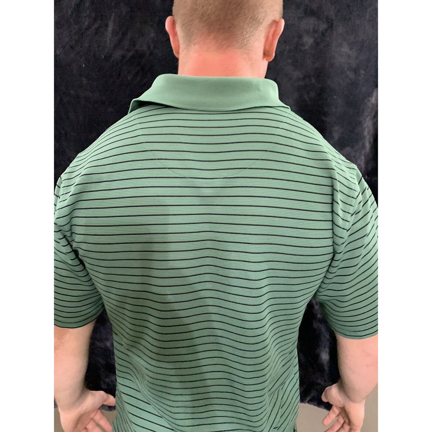 Grand Slam Mens Short Sleeve Green Striped Performance Golf Polo Polyester Sz M