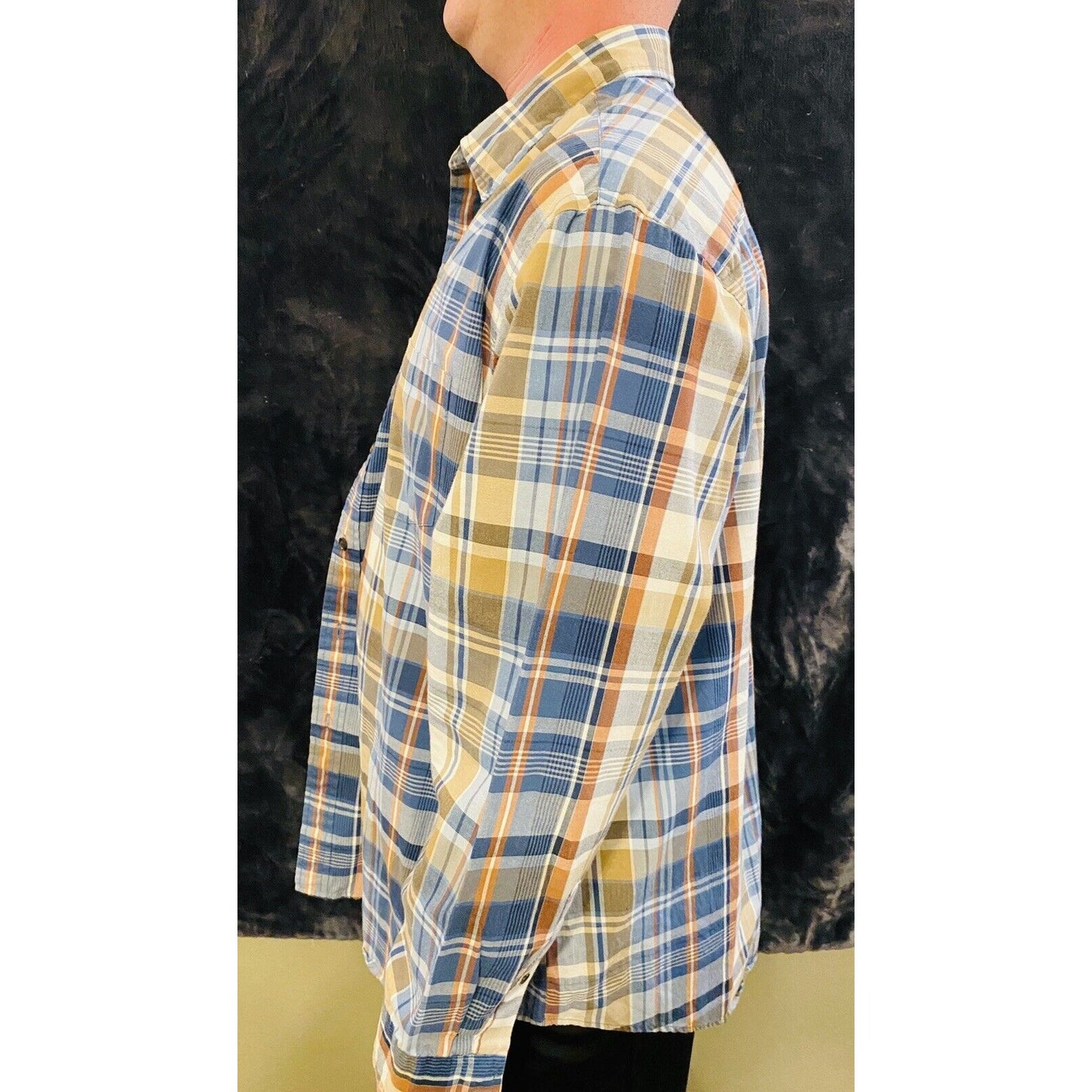 Vtg ARROW Blue Brown Tartan Plaid Button-down Long Sleeves Shirt Men's XL