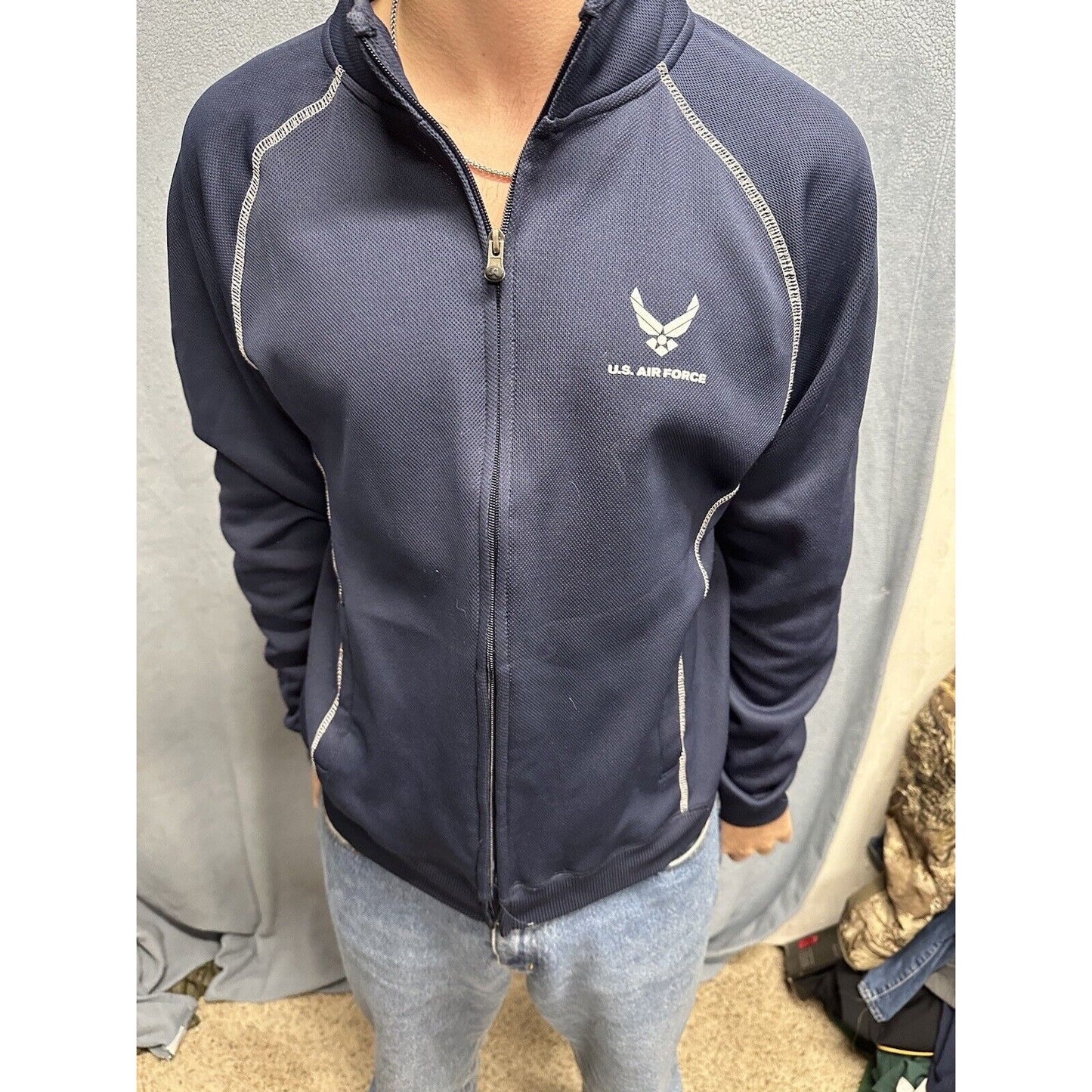 Men’s Dark Blue J America Polyester US Air Force Medium Full Zip Jacket USAF