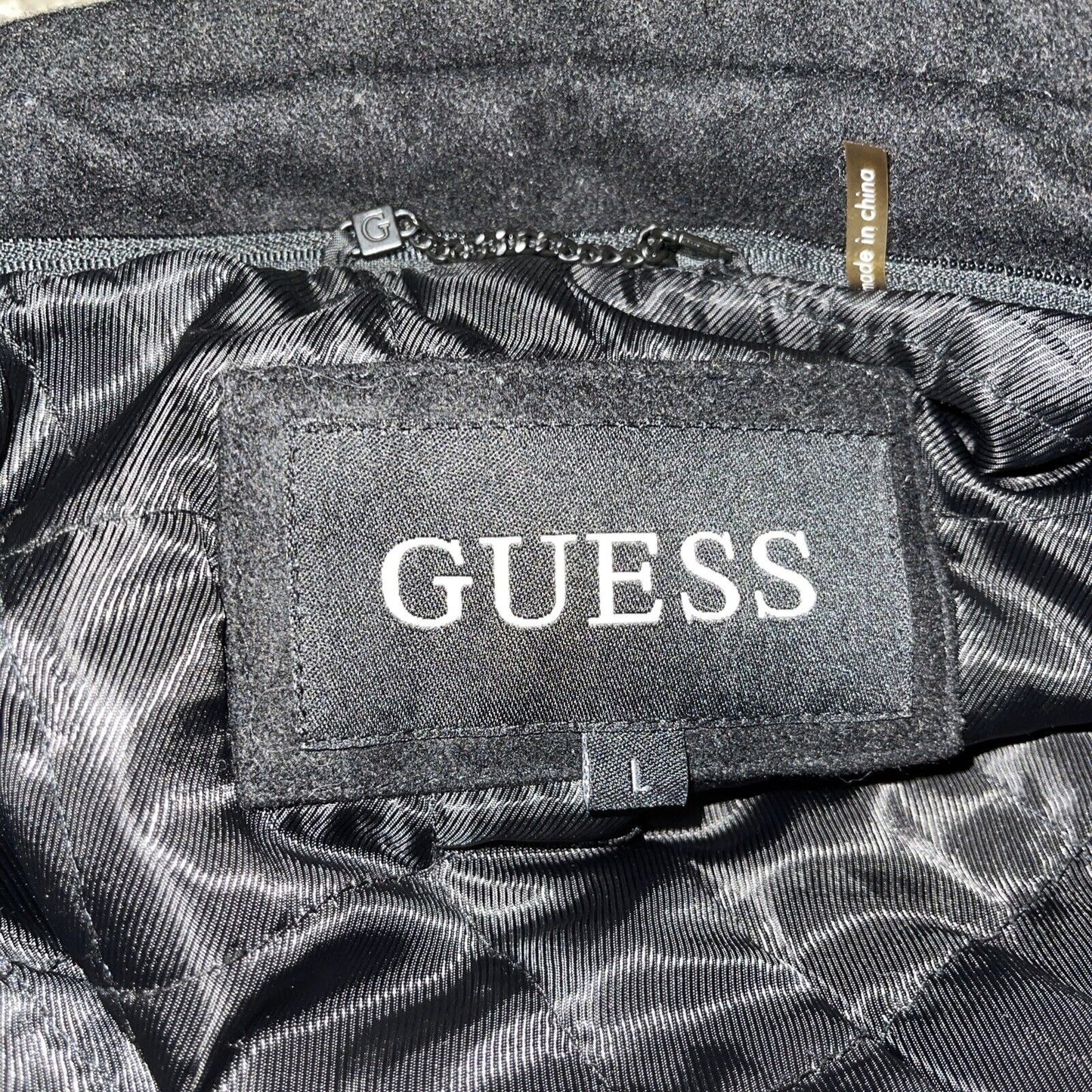 men's large guess jacket overcoat wool poly blend Black