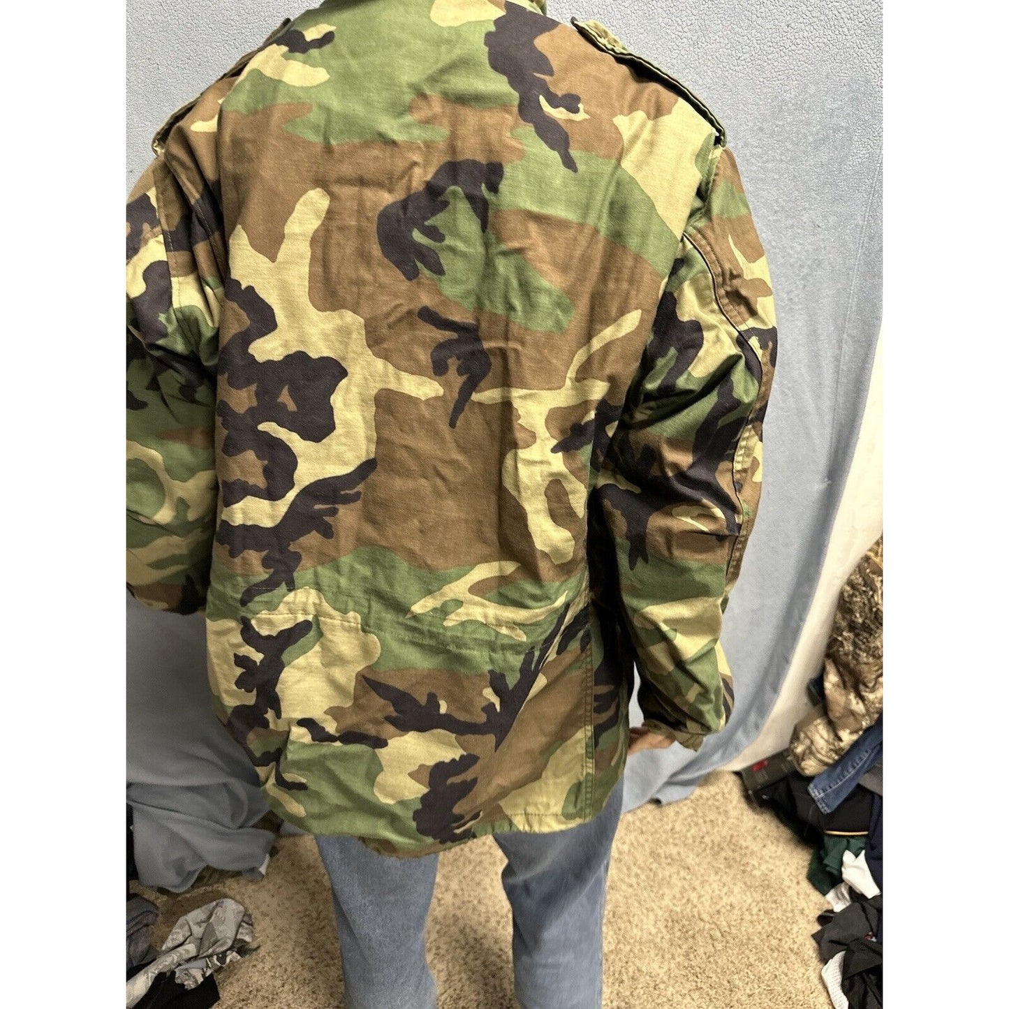 Men’s Large Regular Vintage BDU Uniform Cold Weather Field Jacket Woodland Camo