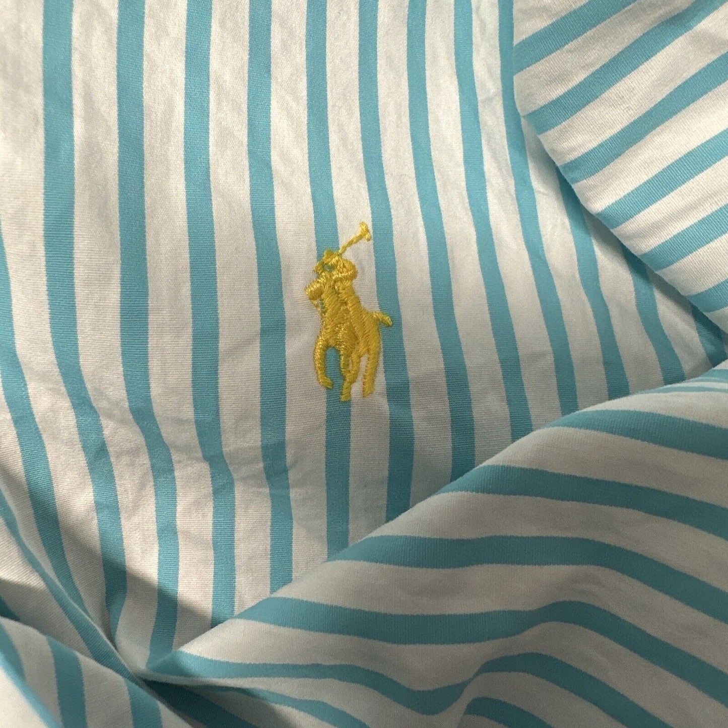 Men’s Teal And White Striped XL Button Up Long Sleeve Ralph Lauren Shirt