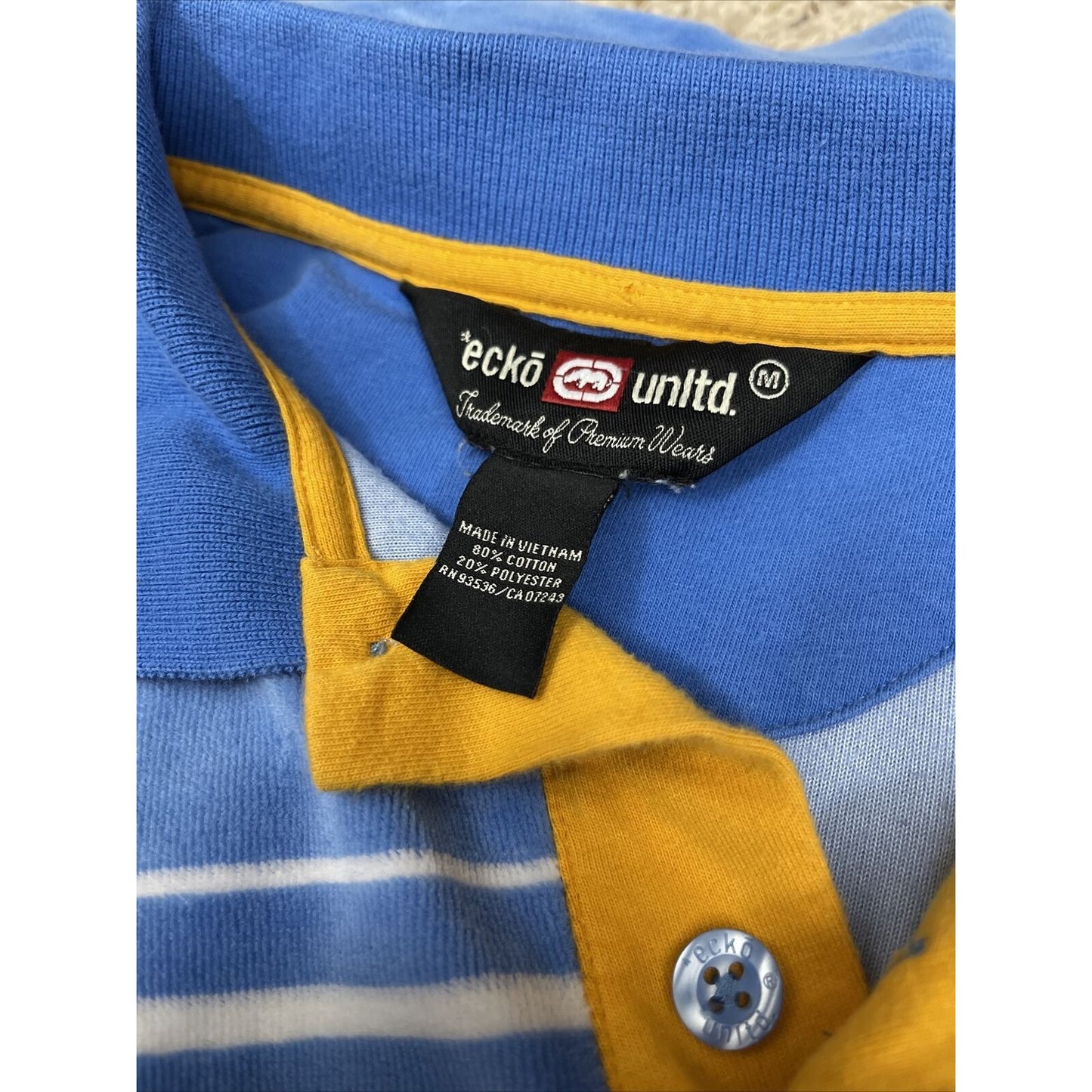 Men’s Medium Ecko Unltd Striped Blue Polo Shirt Very Soft Feel
