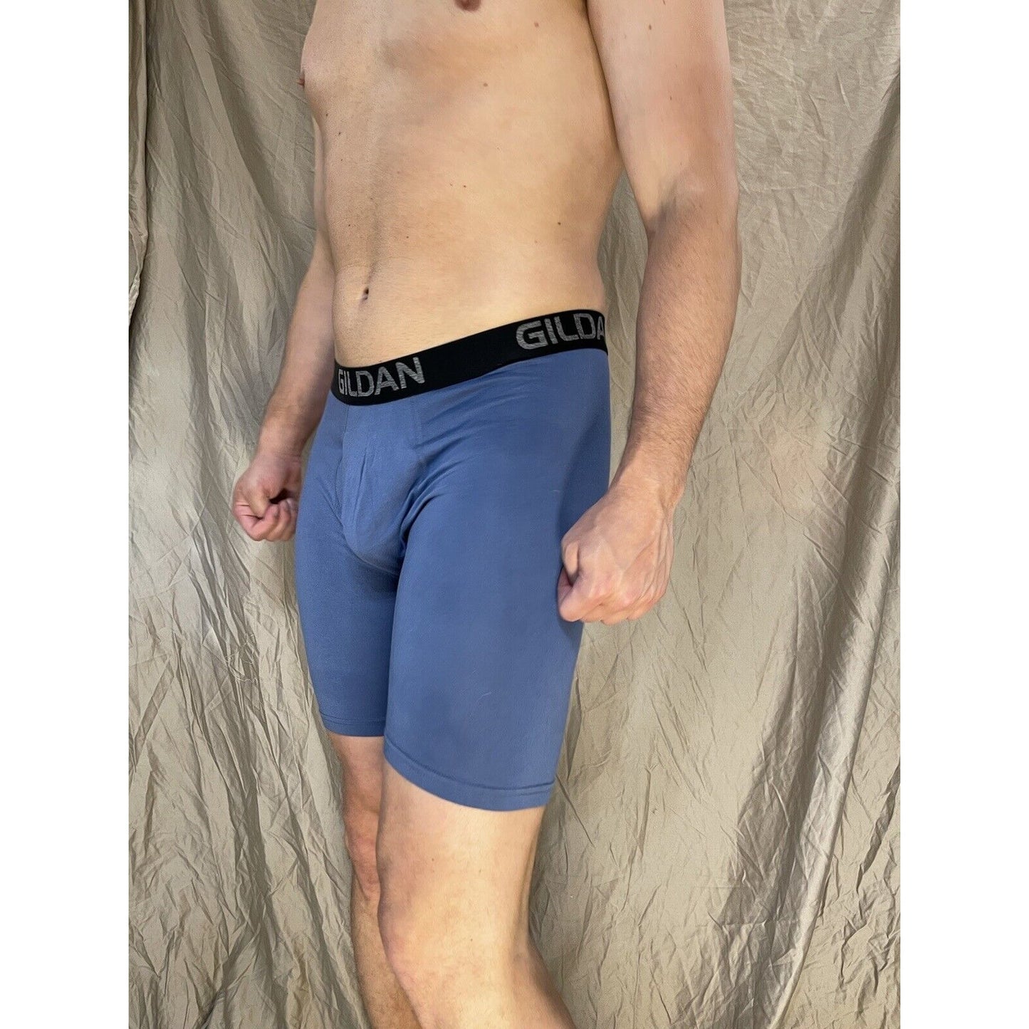 men's gildan medium blue 5% spandex compression boxer briefs