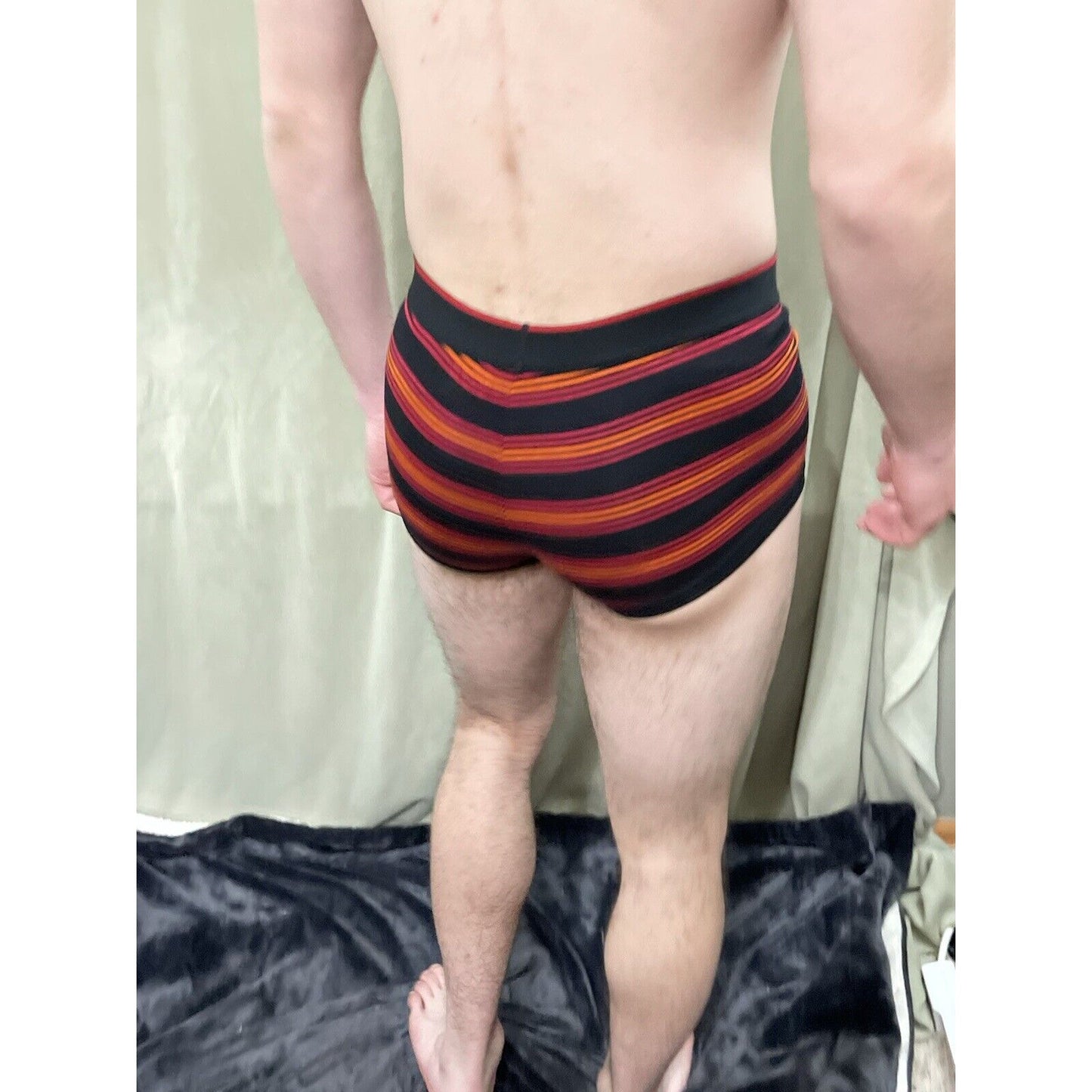 Papi Men’s Small Red black orange stripe Compression Trunks 5% Spandex brand new