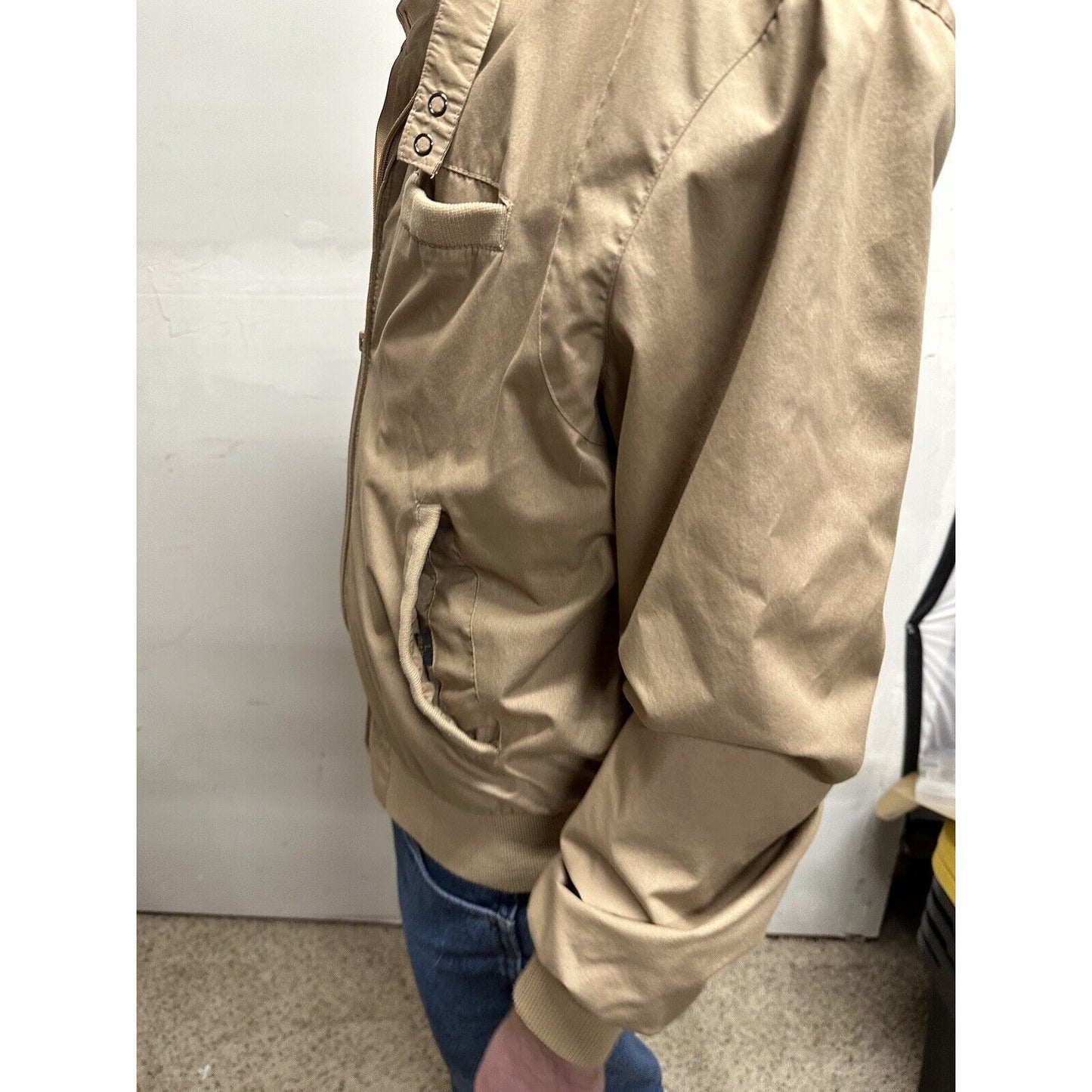 men’s beige tan aberdeen large zipper jacket polyester cotton
