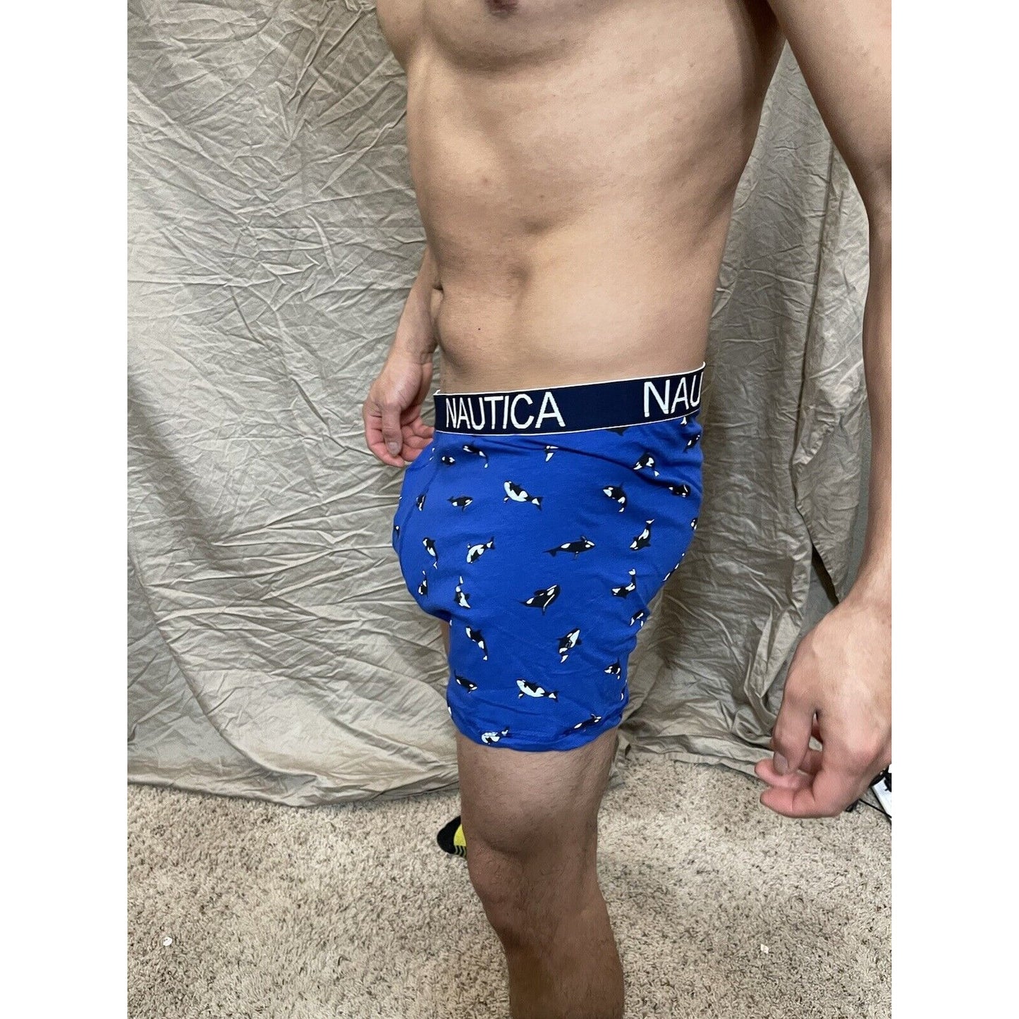 men's nautica whales - orca - XL blue compression boxer shorts