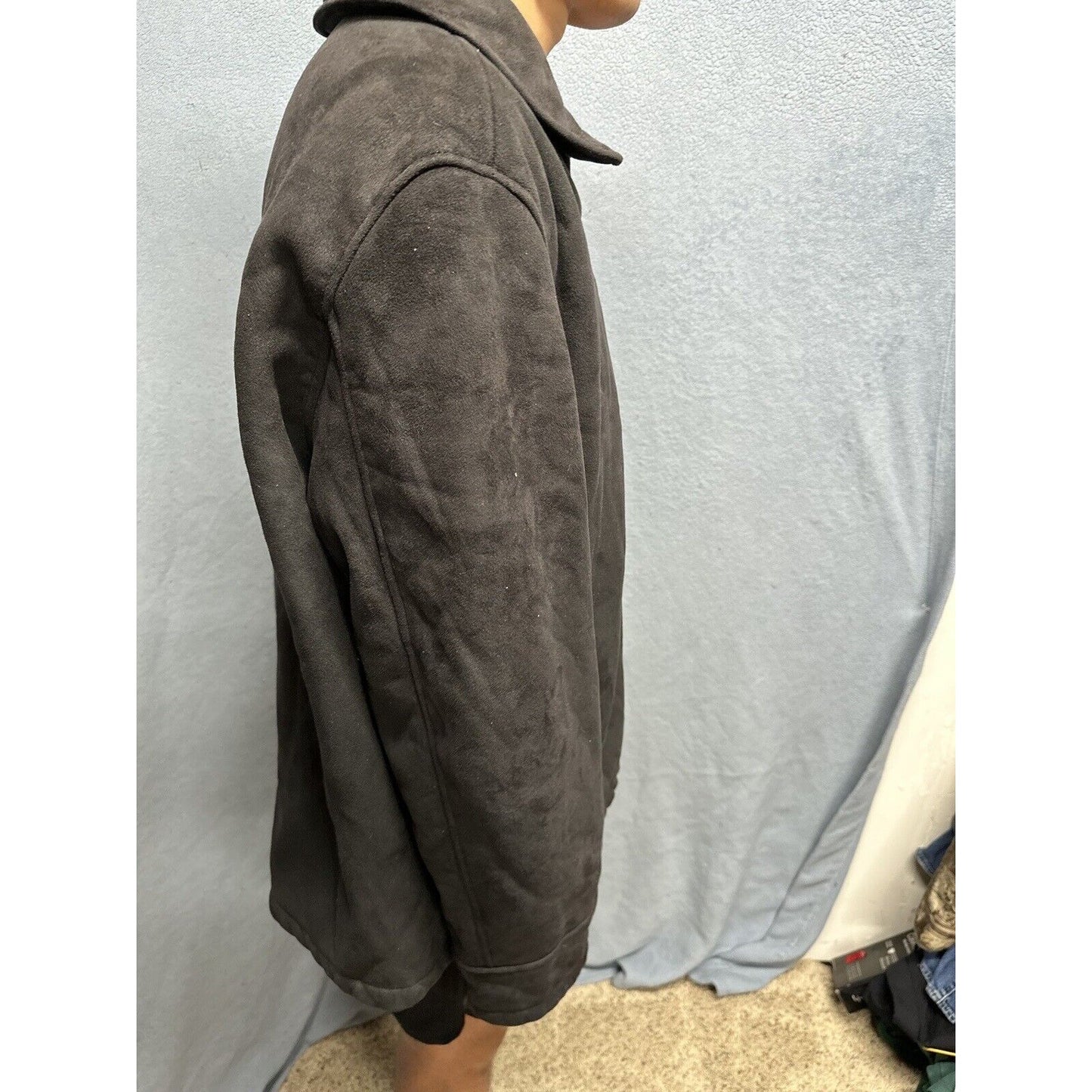 Men’s Perry Ellis Portfolio XXL Black Zip Up Faux Suede Faux Fur
