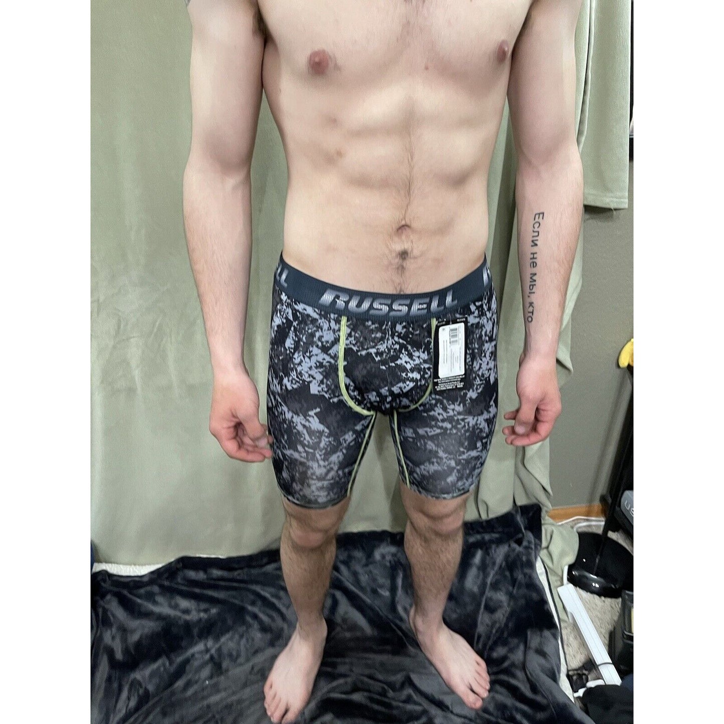 Russell Performance Men’s Medium Long Leg Boxer Briefs Gray Camo
