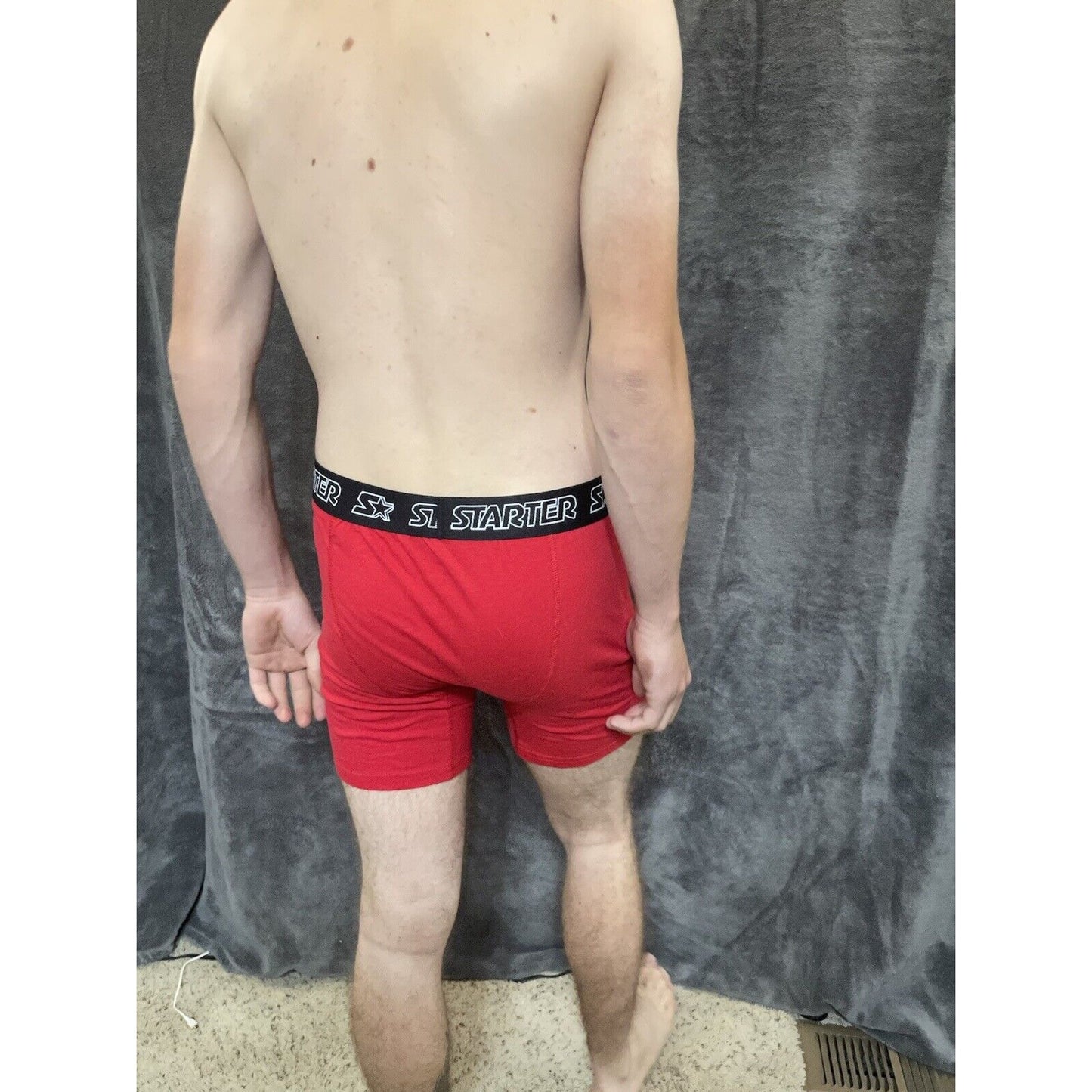 men's red starter black label large red boxer brief 5% spandex