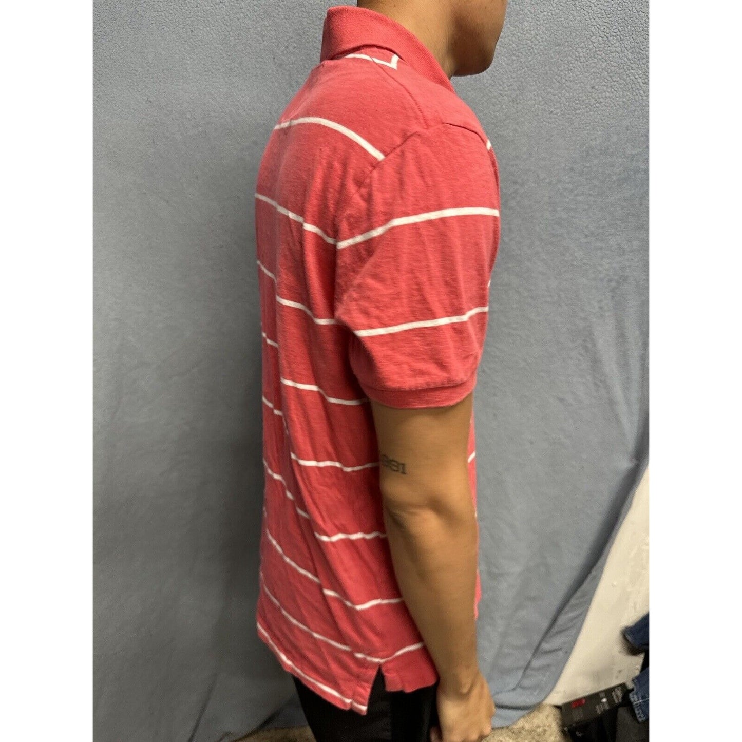 Salmon Pink Men’s Striped American Eagle Vintage Fit Large Polo Shirt