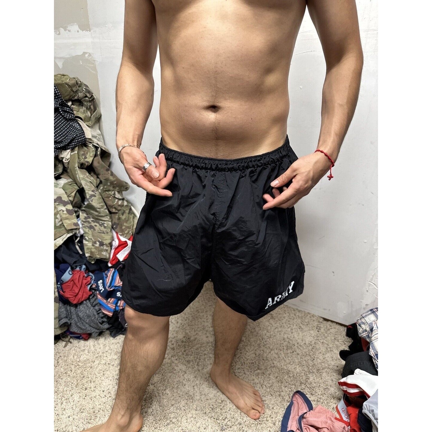 Men’s Army PT Shorts Vintage Black With Silver Reflective Logo Uniform Multi