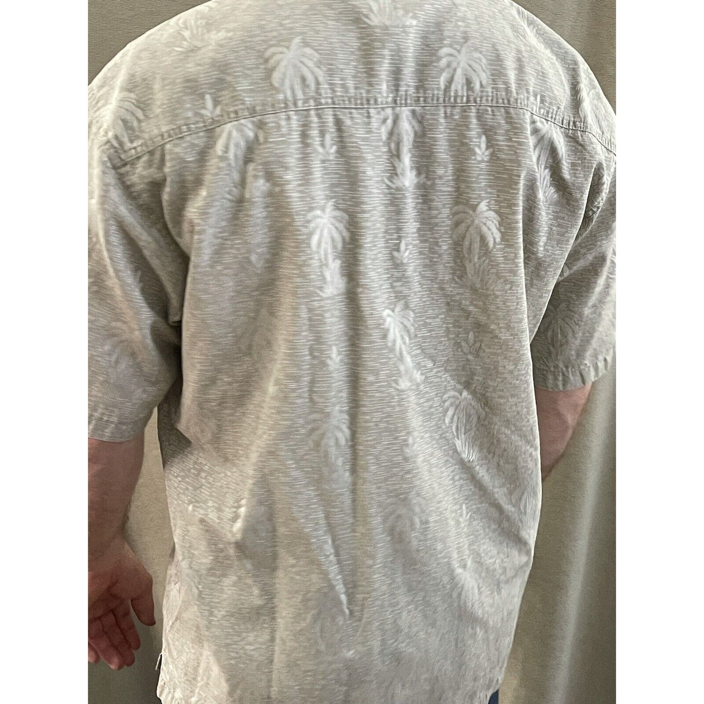 FADED GLORY MEN'S SZ L (42-44) Beige SHORT SLEEVE HAWAIIAN PALM TREES POCKET