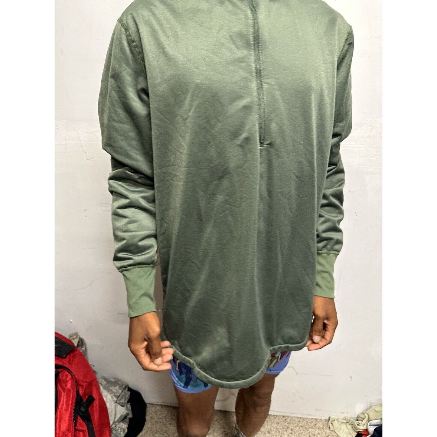 Men’s Green Military Army USAF Large 1/4 Zip Jacket Sleeping Shirt Long Sleeve