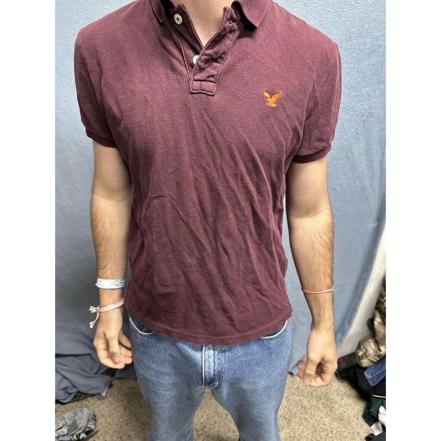 Men’s Plum American Eagle Small Athletic Fit Polo Shirt