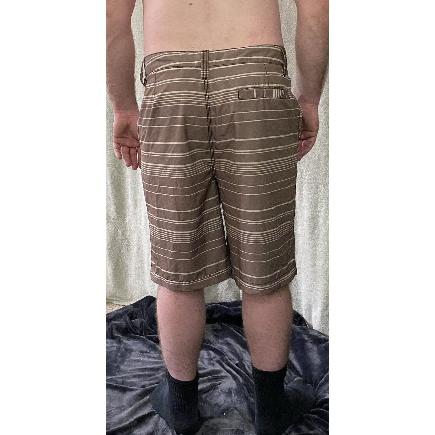 Kanu Surf Men’s Size 34 Brown Stripes Polyester-spandex Board Shorts