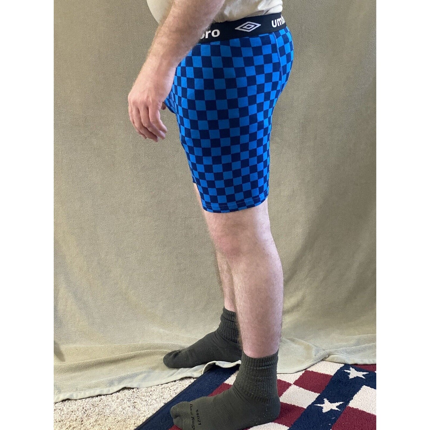 Umbro Men’s Large Bright Blue Checkerboard Cotton Stretch Boxer Briefs NEW