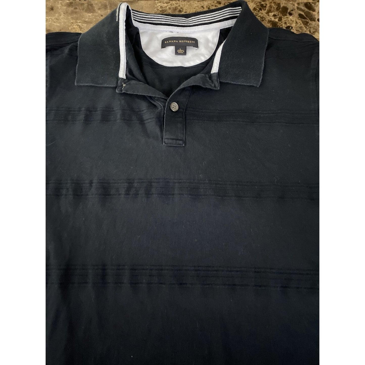 Banana Republic Men’s Large Navy Blue Stripe Cotton Polo Shirt