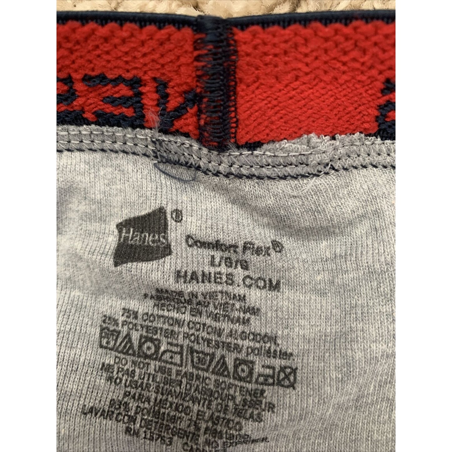 Men’s Hanes Gray Boxer Briefs Blue/red Band Large Comfort Flex
