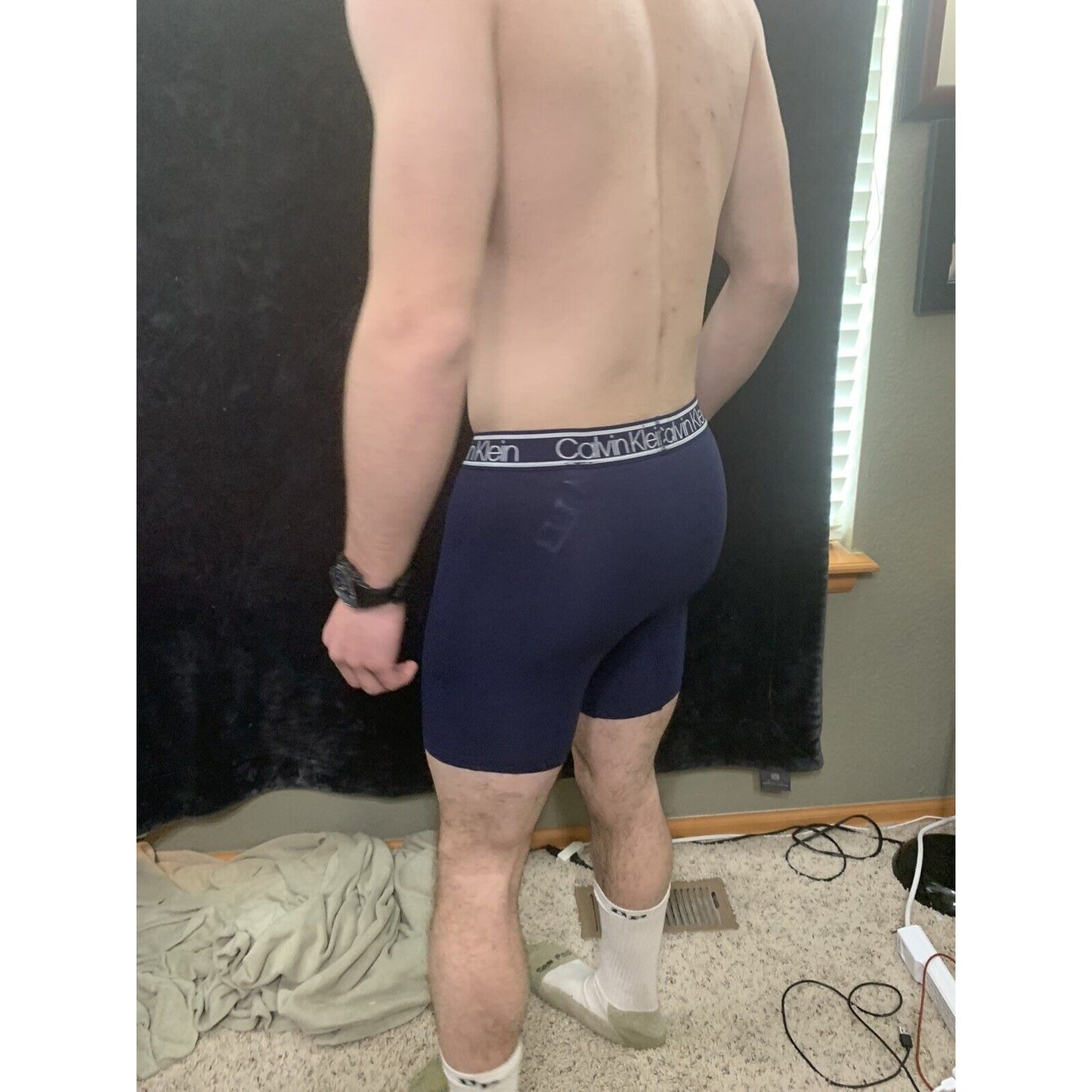 Calvin Klein Blue & White Band Navy Blue Compression Shorts Men’s Medium