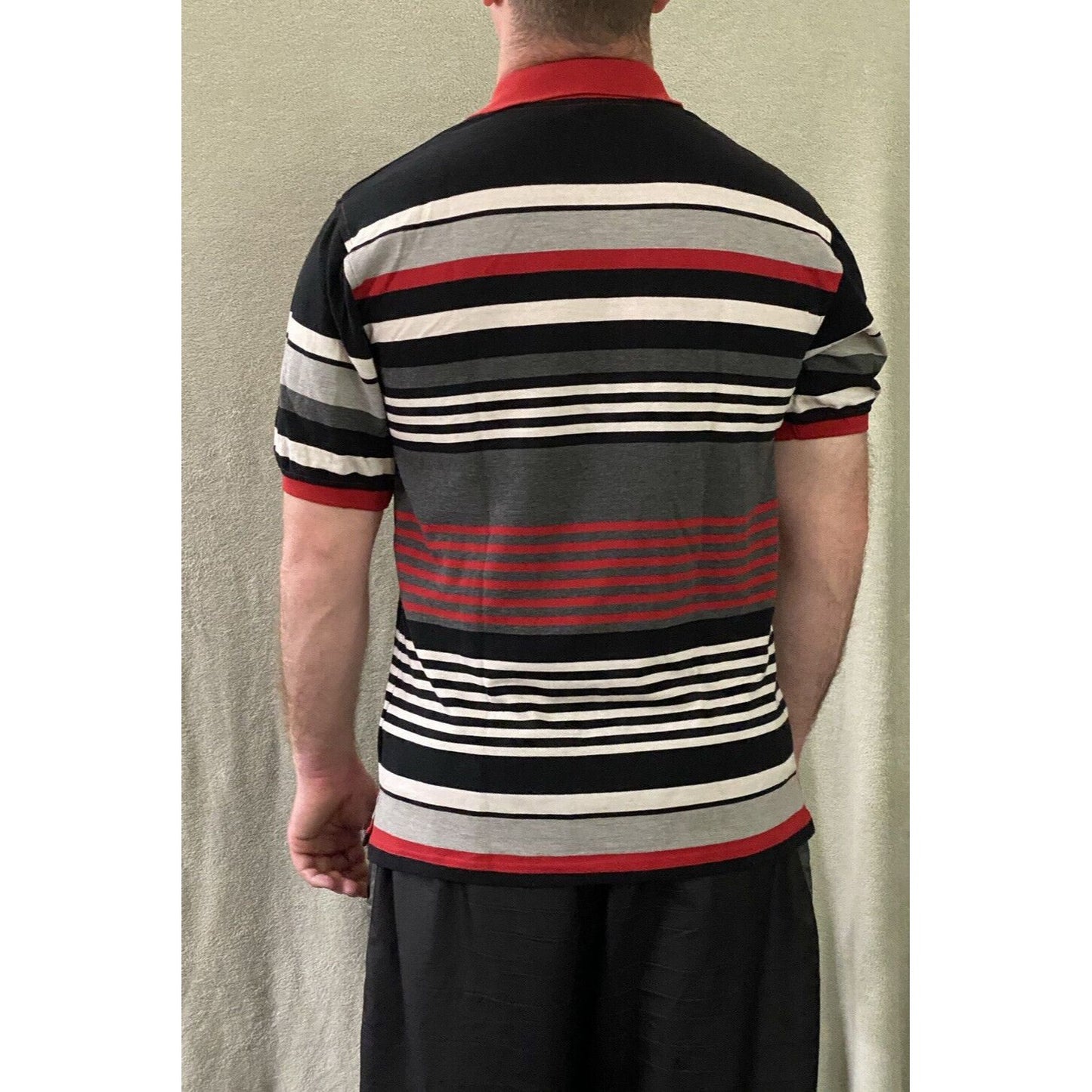 Beyond the Limit Men’s Large Red White & Black Stripes Cotton Blend Polo Shirt