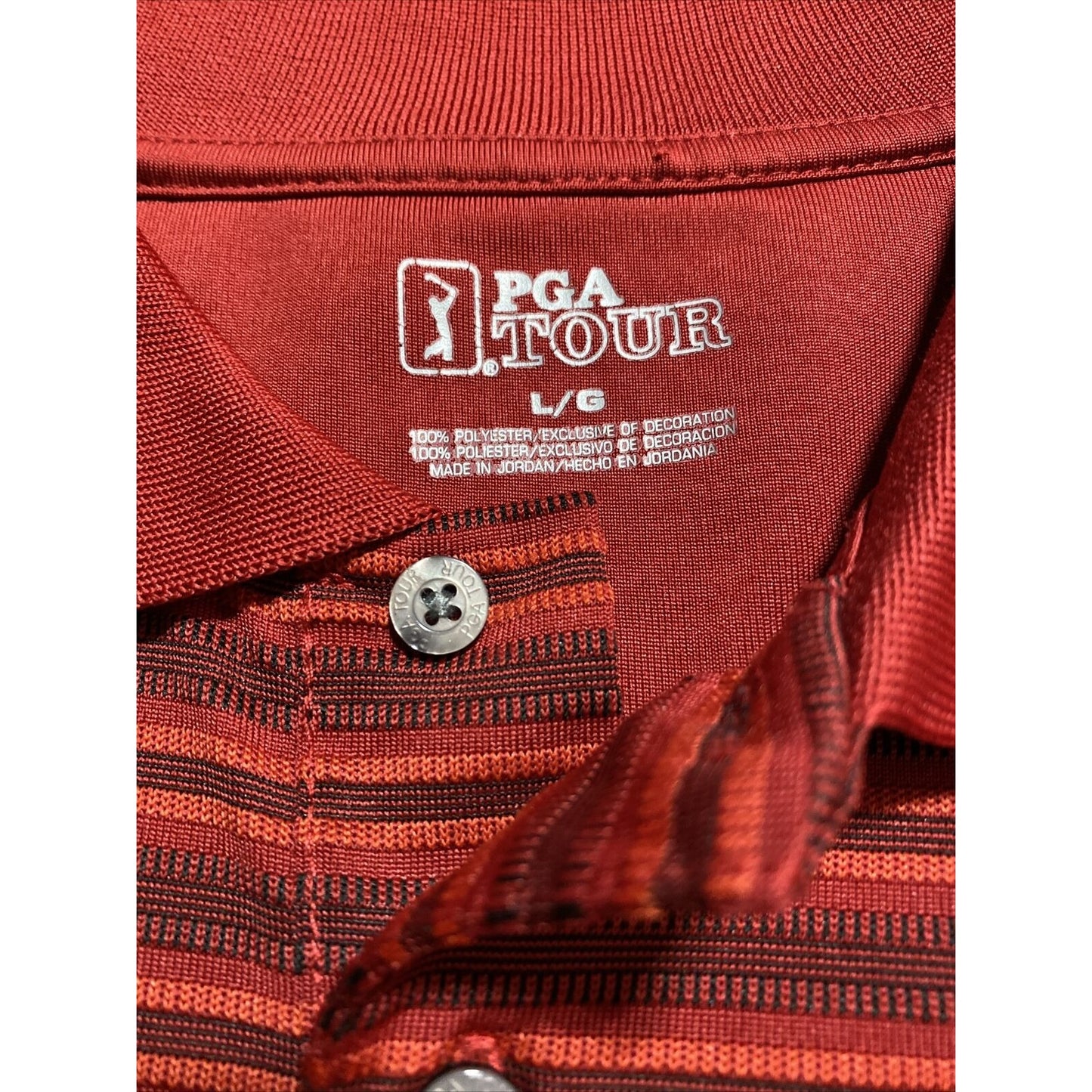 PGA Tour Men’s Large Golf Red Stripes Polyester Polo Shirt