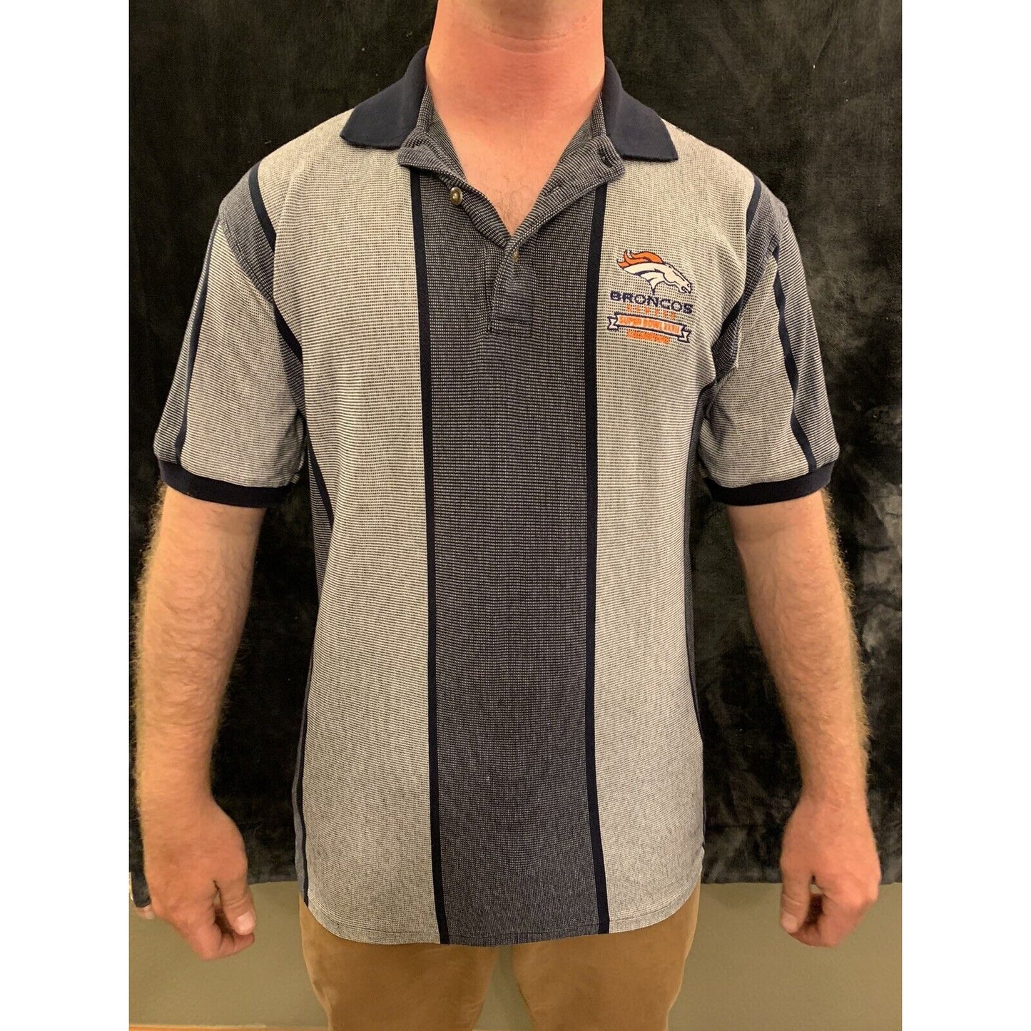 Antigua Mens Polo Shirt SS Denver Broncos Super Bowl XXXII Champs Medium