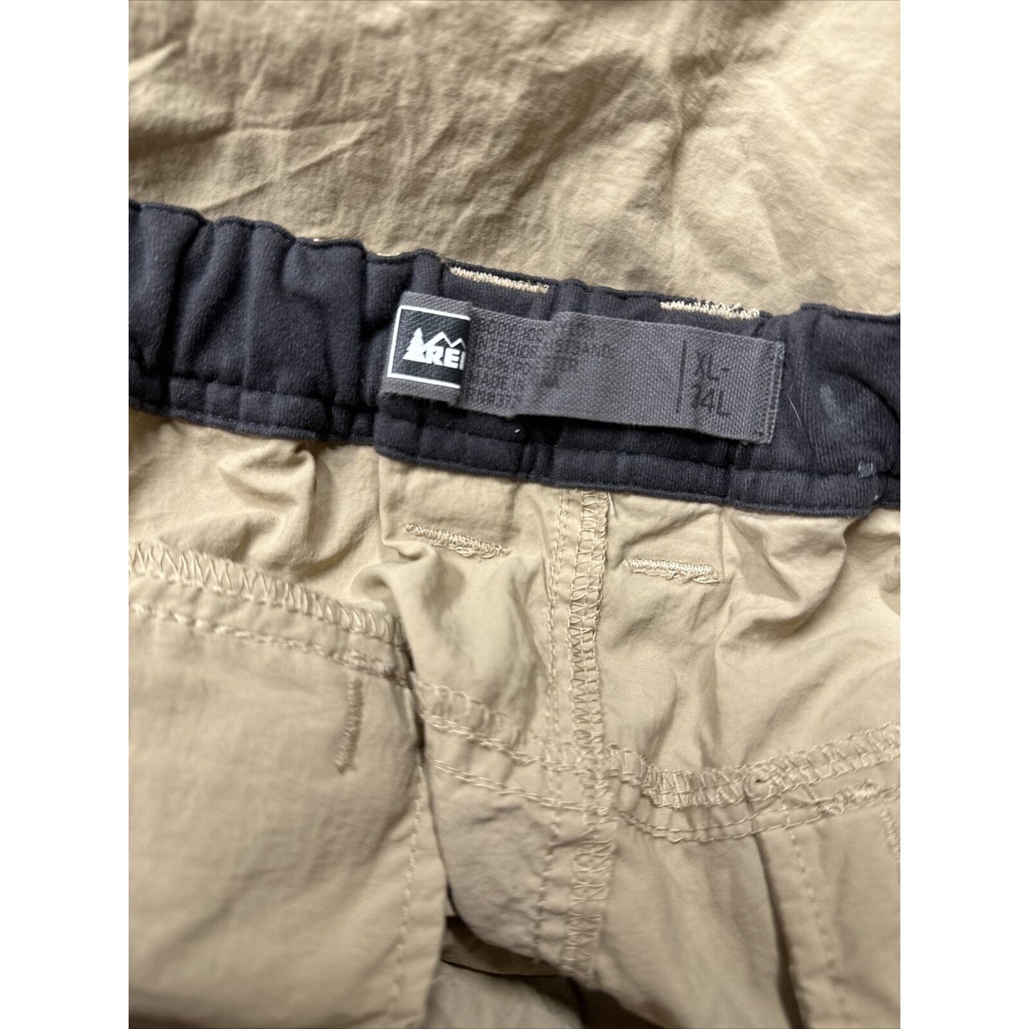 men’s khaki REI XL 34 length cargo pants zippered legs