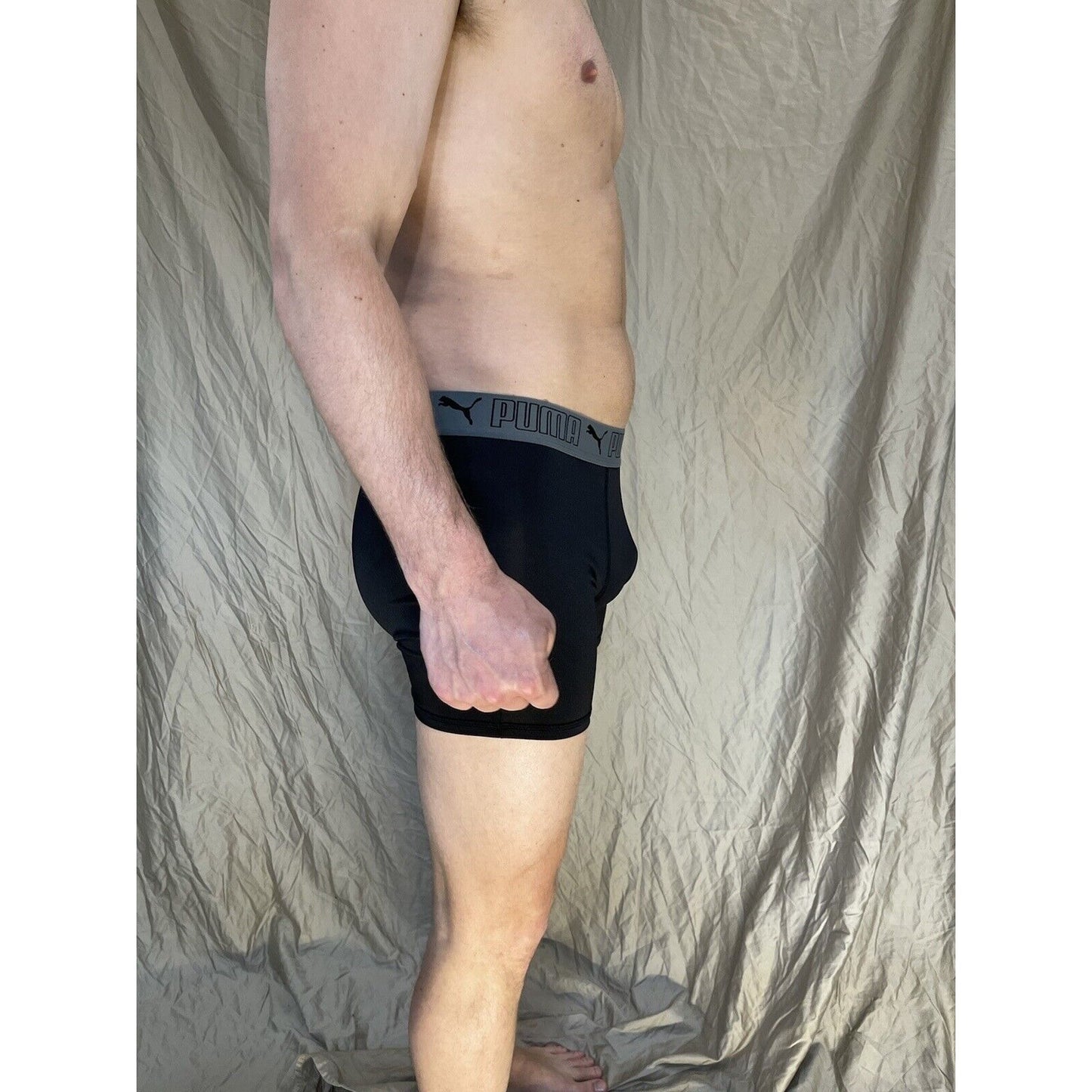 men's medium puma compression shorts black with gray band