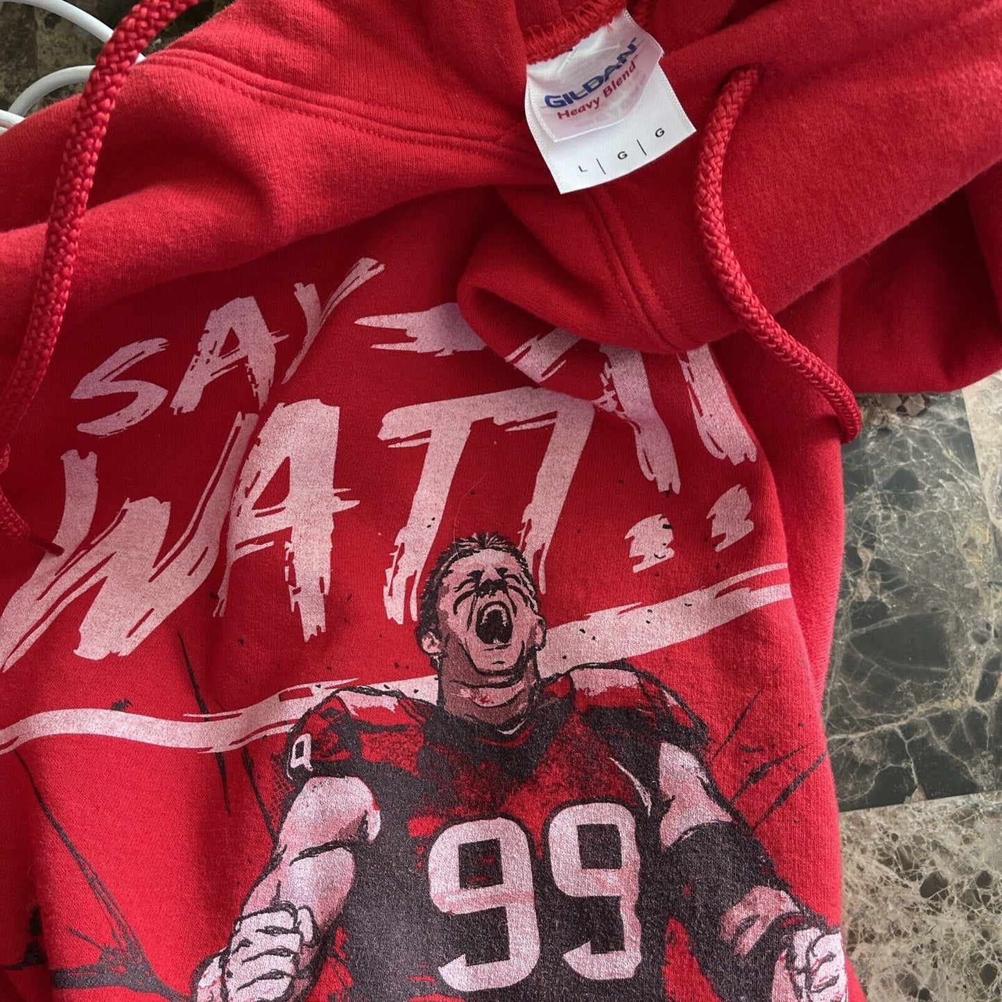 Men’s Gildan Red Large Say Watt #99 Hoodie