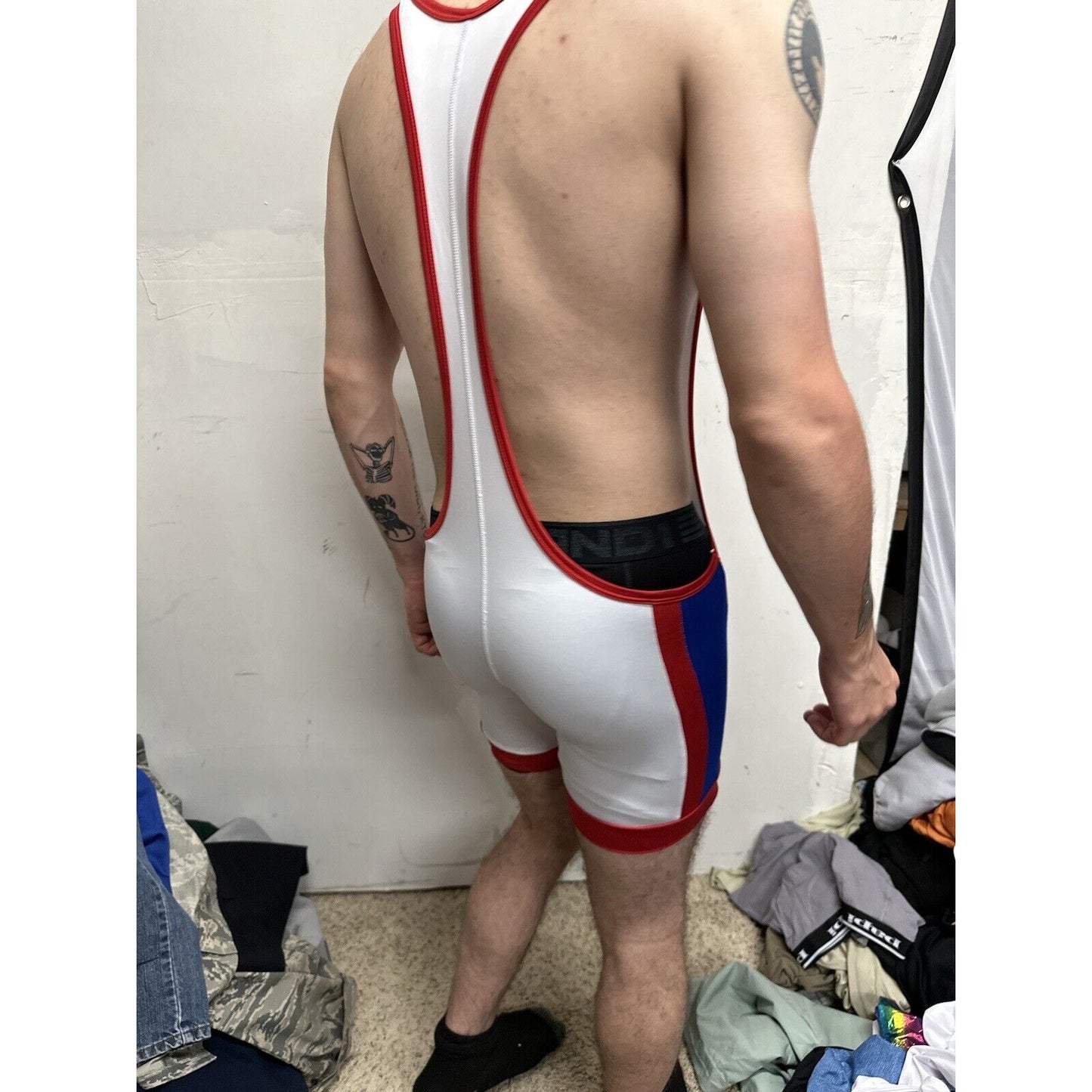 Men’s Patriotic Red White And Blue Tauwell Wrestling Singlet Large