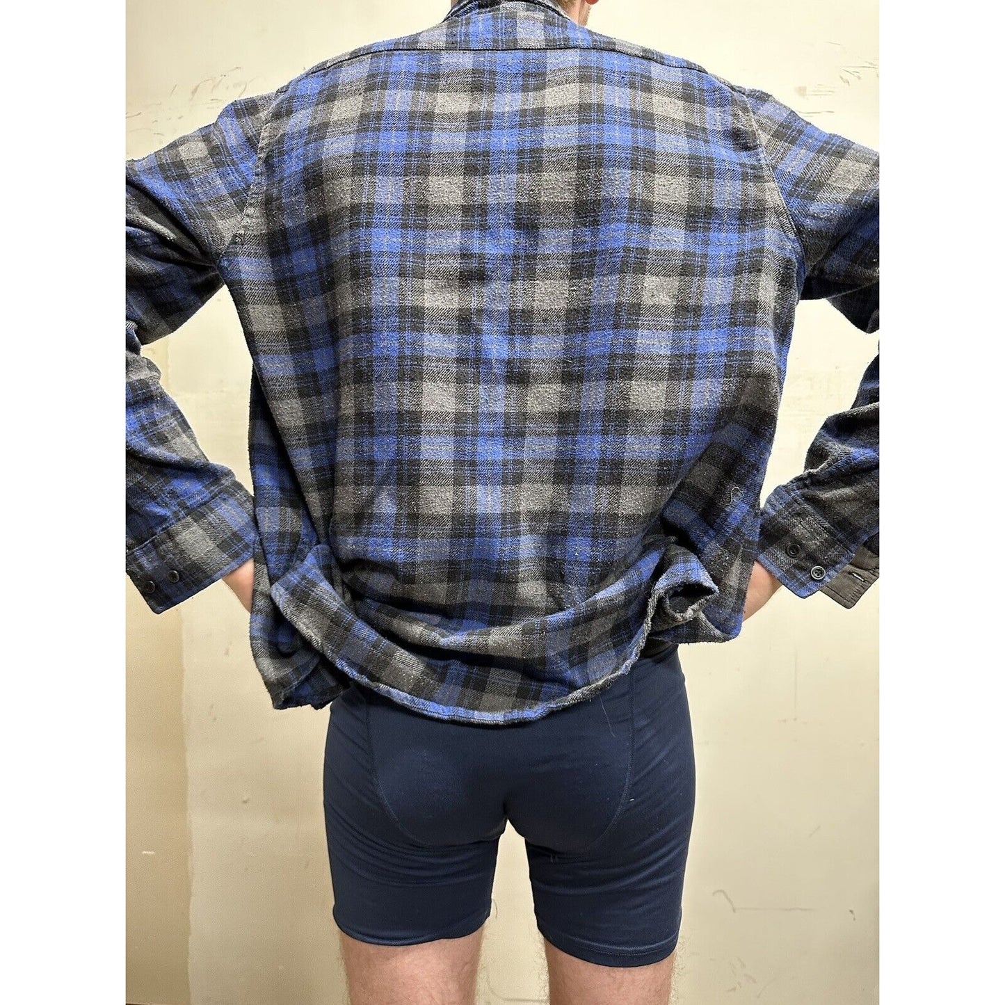 men’s blue gear medium blue plaid flannel shirt long sleeve button up