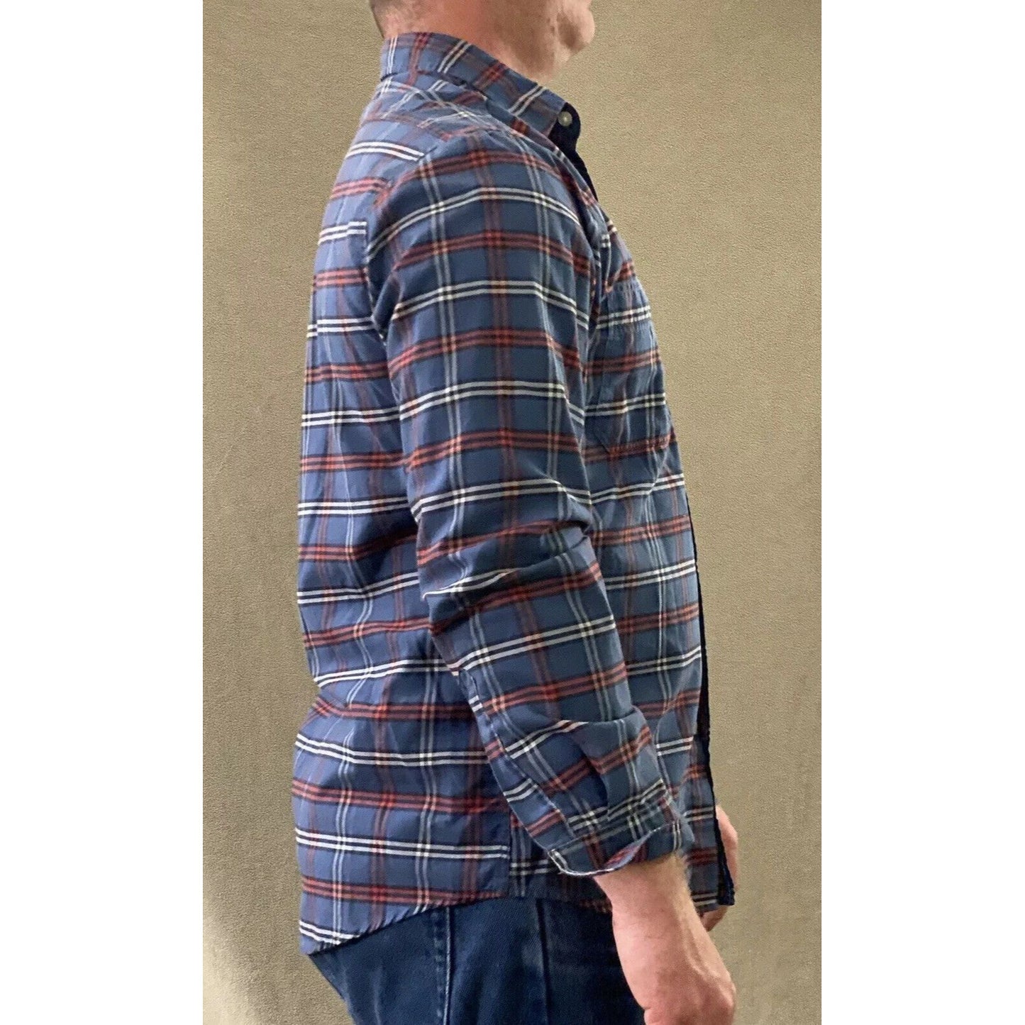 Dockers Men’s Medium Blue Red White Plaid Casual Button-down Long Sleeves Shirt