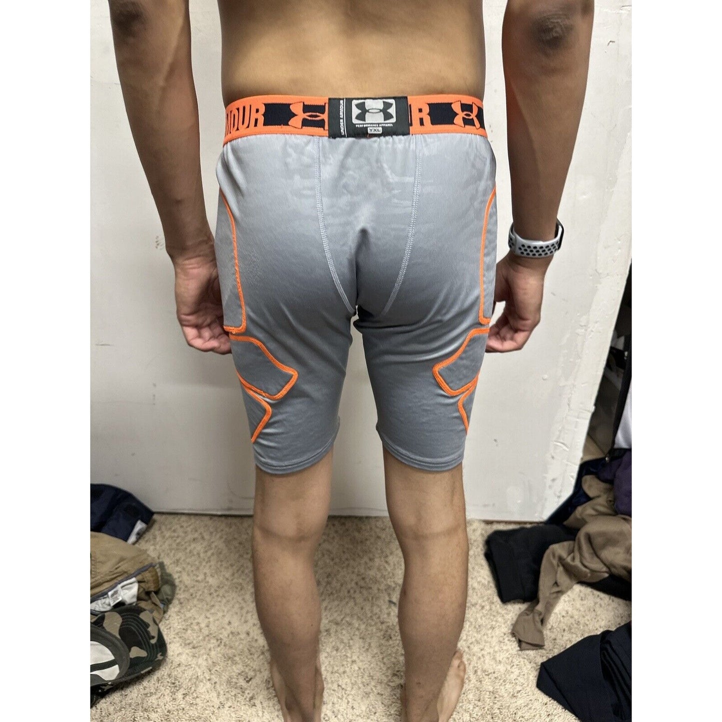 Boys Youth XL Under Armour Gray Baseball Sliding Shorts Football Girdle Orange