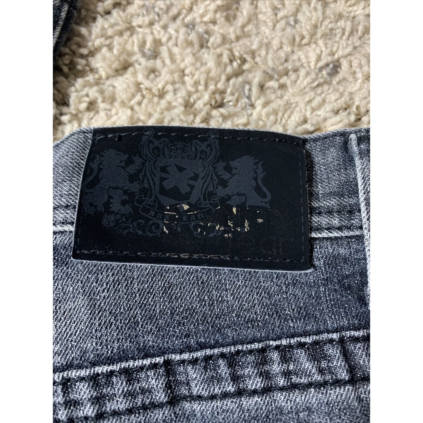 NBN Gear Baggy Loose Fit Black Jeans Men’s Size 36x32 Leather Patches Gold
